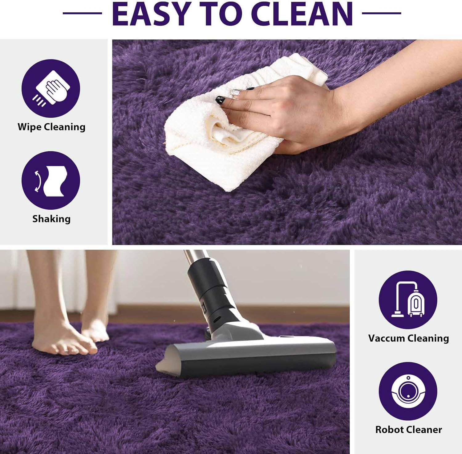 FinrèC Soft Purple Rugs for Bedroom Living Room, 4X6 Feet Modern Indoor Fuzzy S