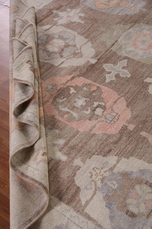 Hand-Knotted Wool Rug Brown & Pastel Medallion Carpet