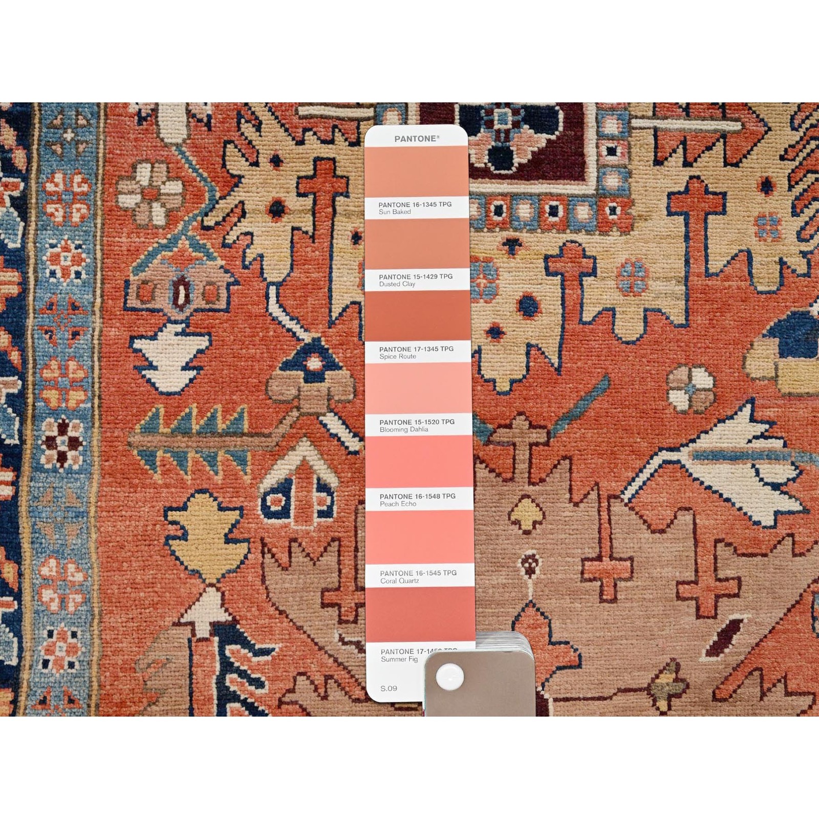 12’x15’9″ Coral Peshawar Heris All Over Design Hand Knotted Wool XL Rug 1967