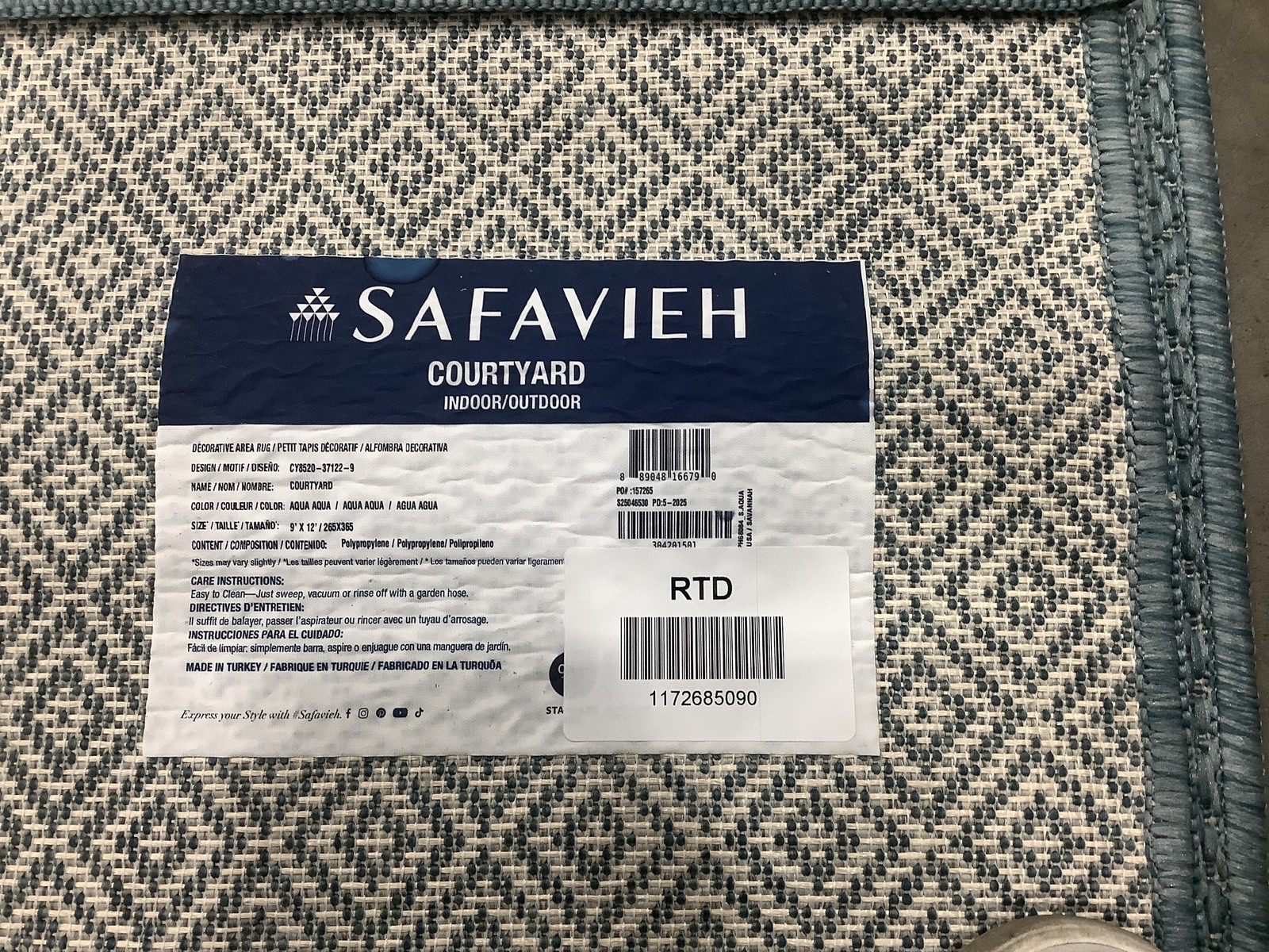 AQUA 9′-0″ x 12′-0″ Pressed Pile Rug, Reduced Price 1172685090 CY8520-37122-9
