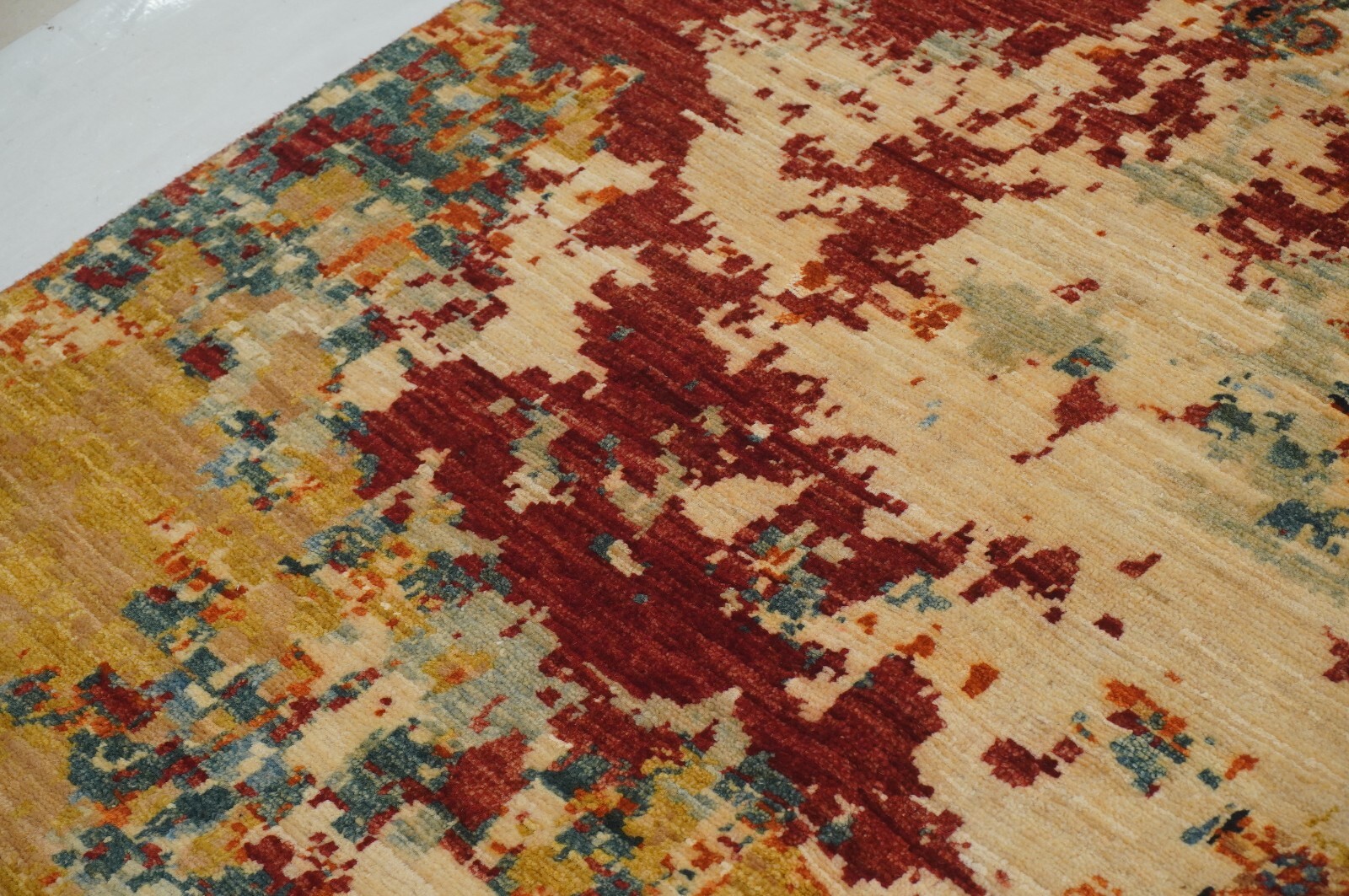 10 x 14 ft Beige Modern Mamluk Hand Knotted Wool Abstract Medallion Rug