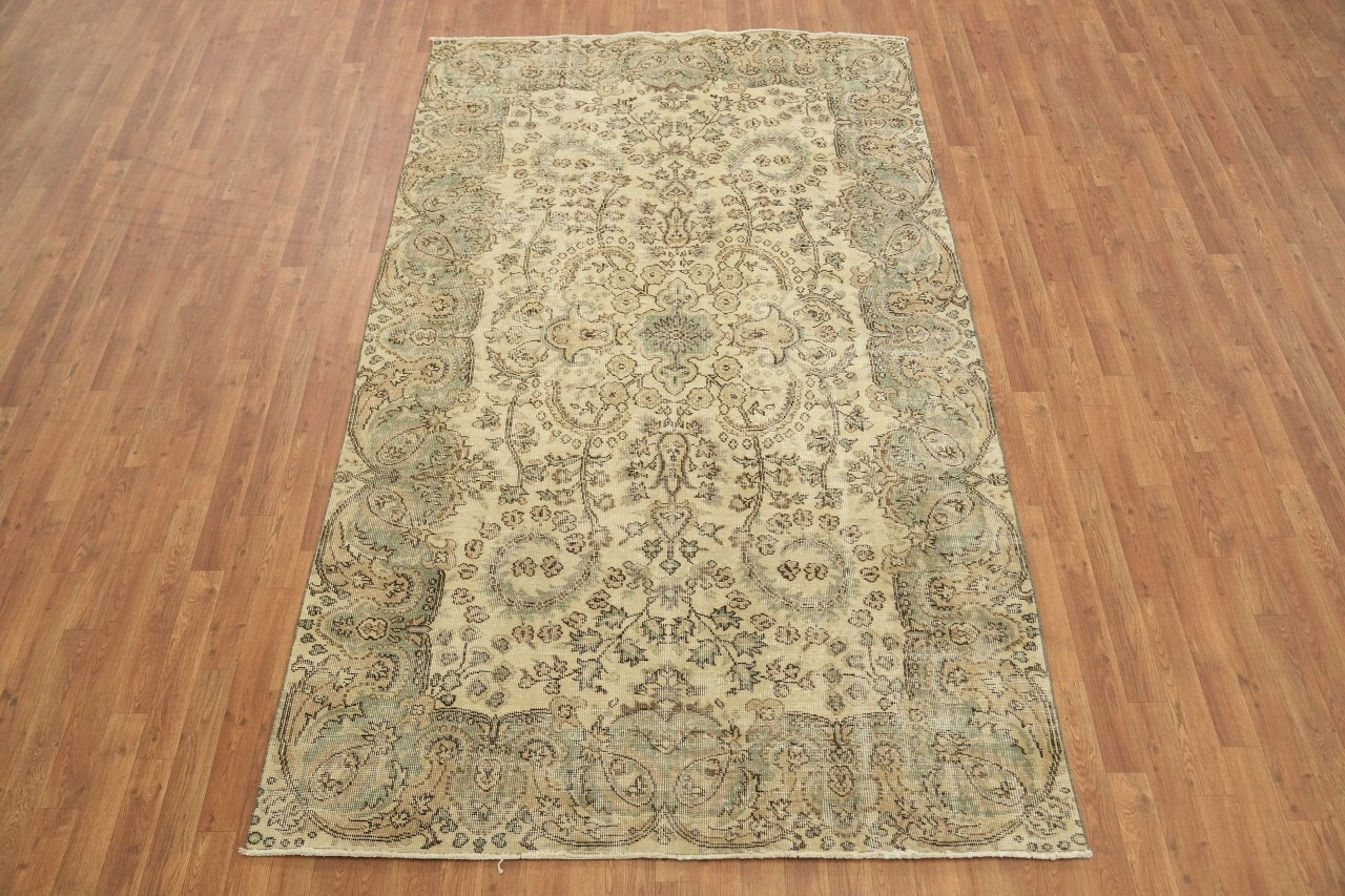 Beige &Taupe Anatolian Hand-Knotted Wool 5×9 Distressed Area Rug