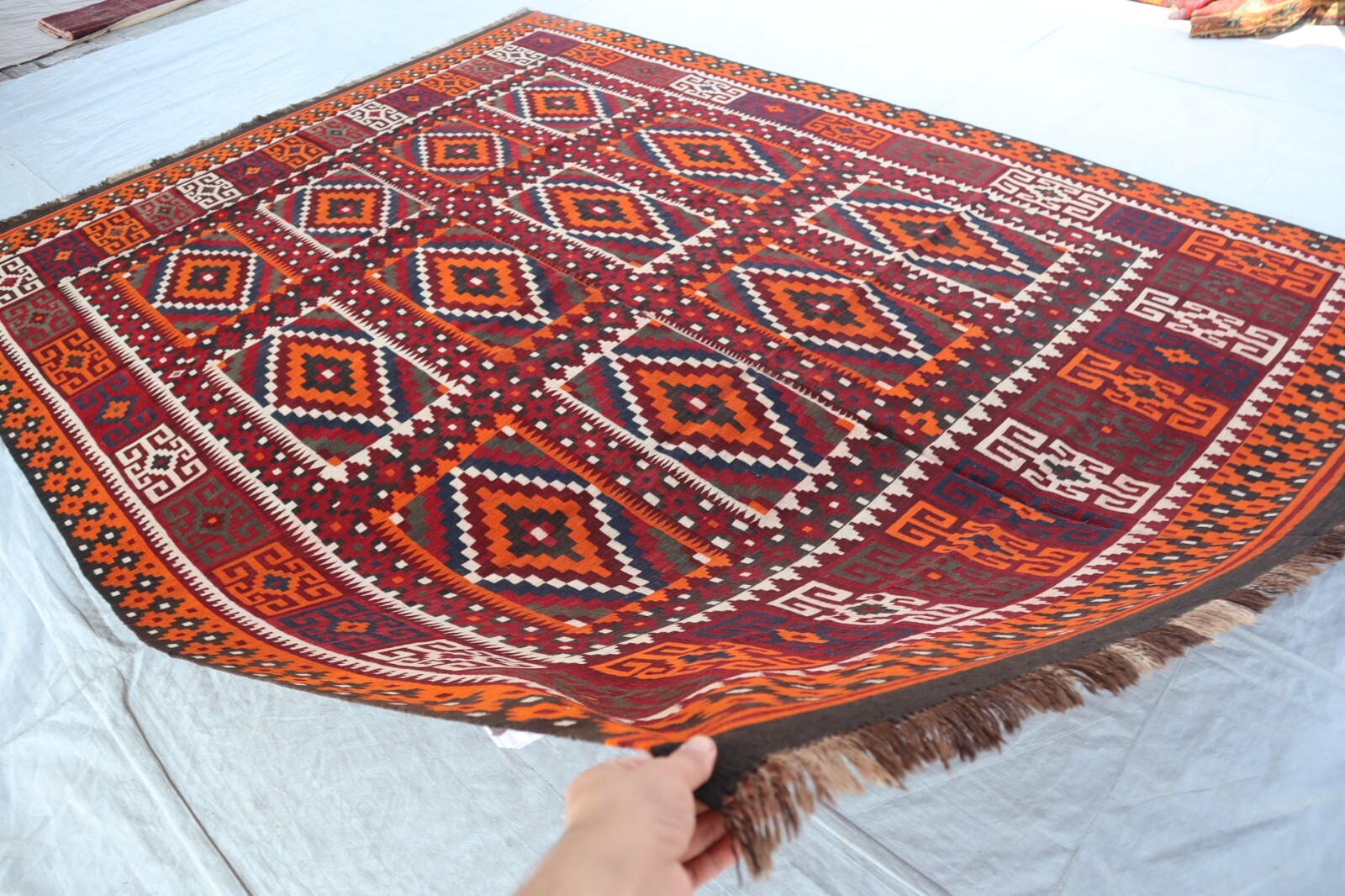8’6×11’6 ft Large Vintage Turkmen Geometric Kilim Area rug- Handmade Kilim Rug