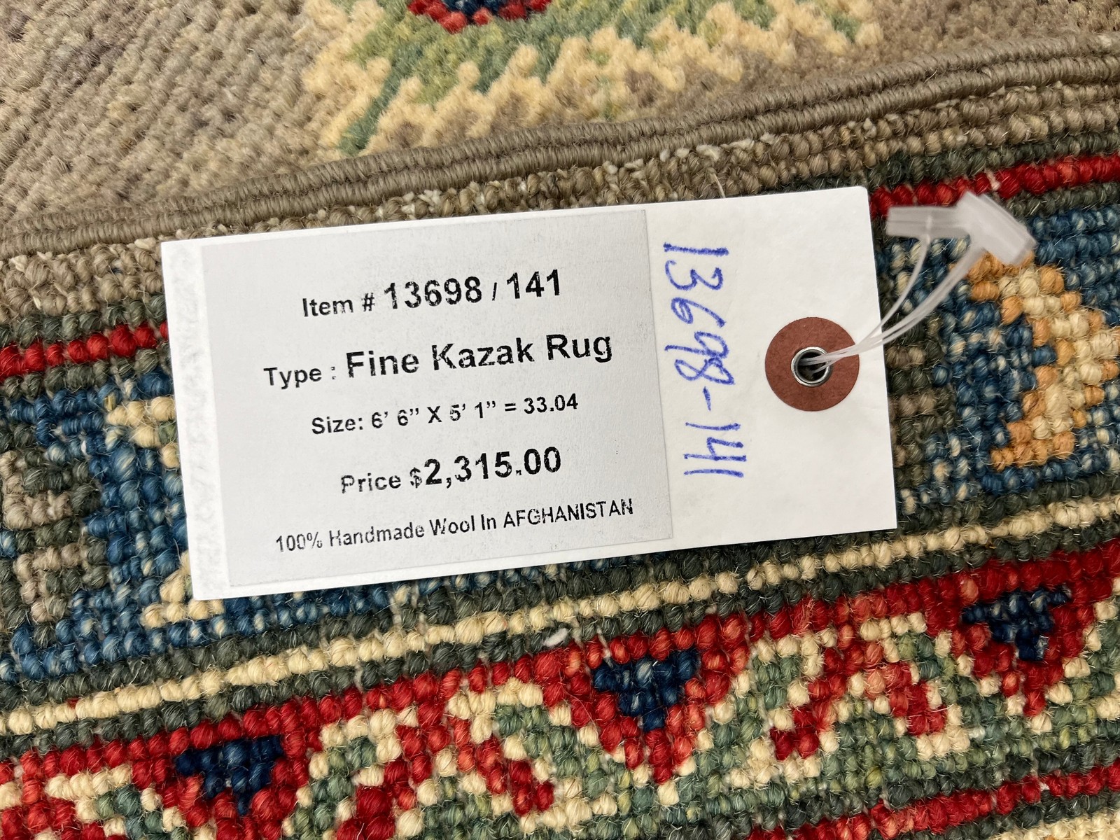 Gray Geometric Kazak 5X7 Handmade Oriental Rug # 13698
