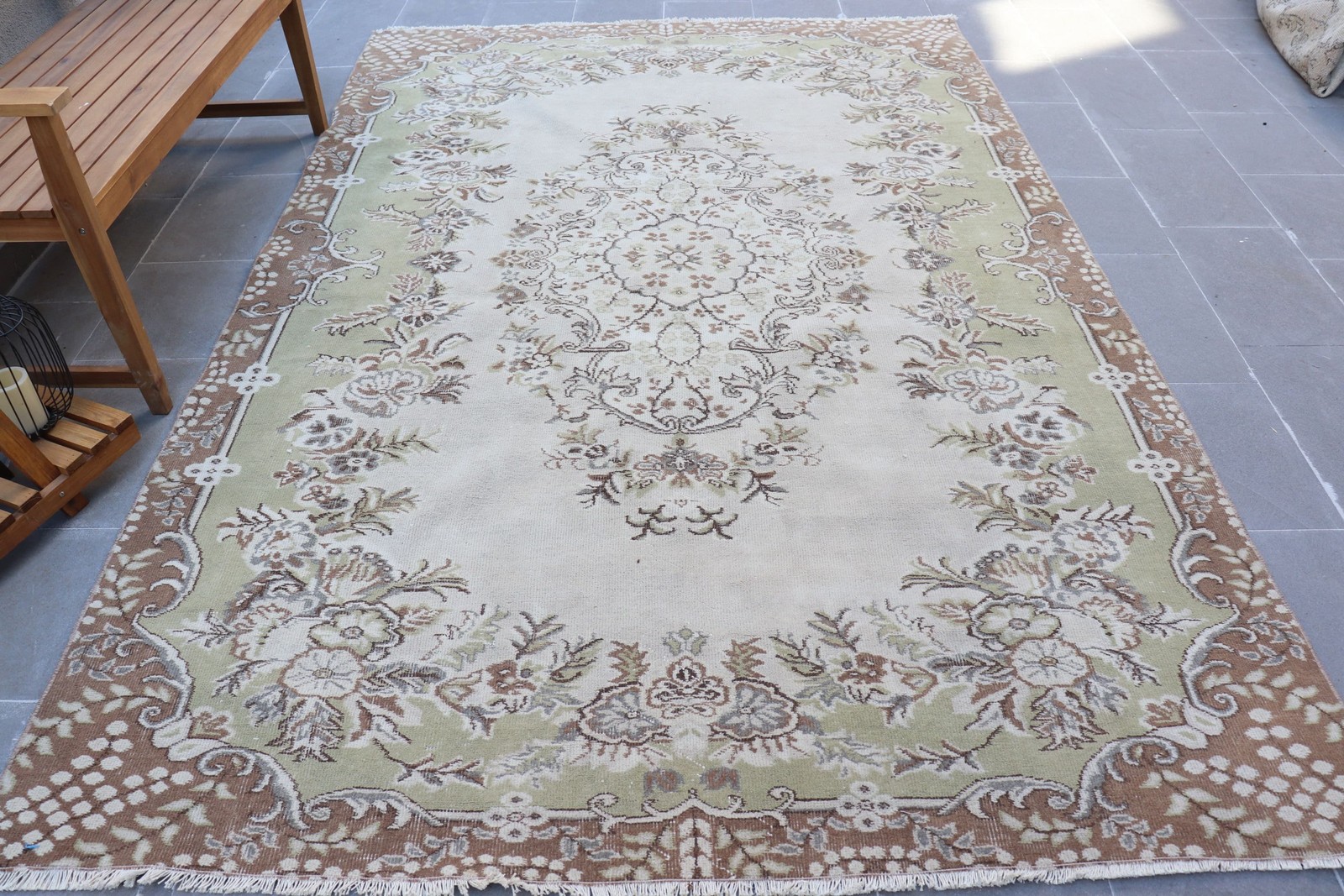 Turkish Vintage Rug 6,3×9,5 ft (192×290 cm), Brown Bordered Wool Rug
