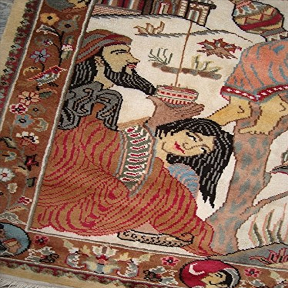 Area Rug Umre Khayam King Queen Love Story Hand Knotted Wool Silk Carpet(5 x 3)’