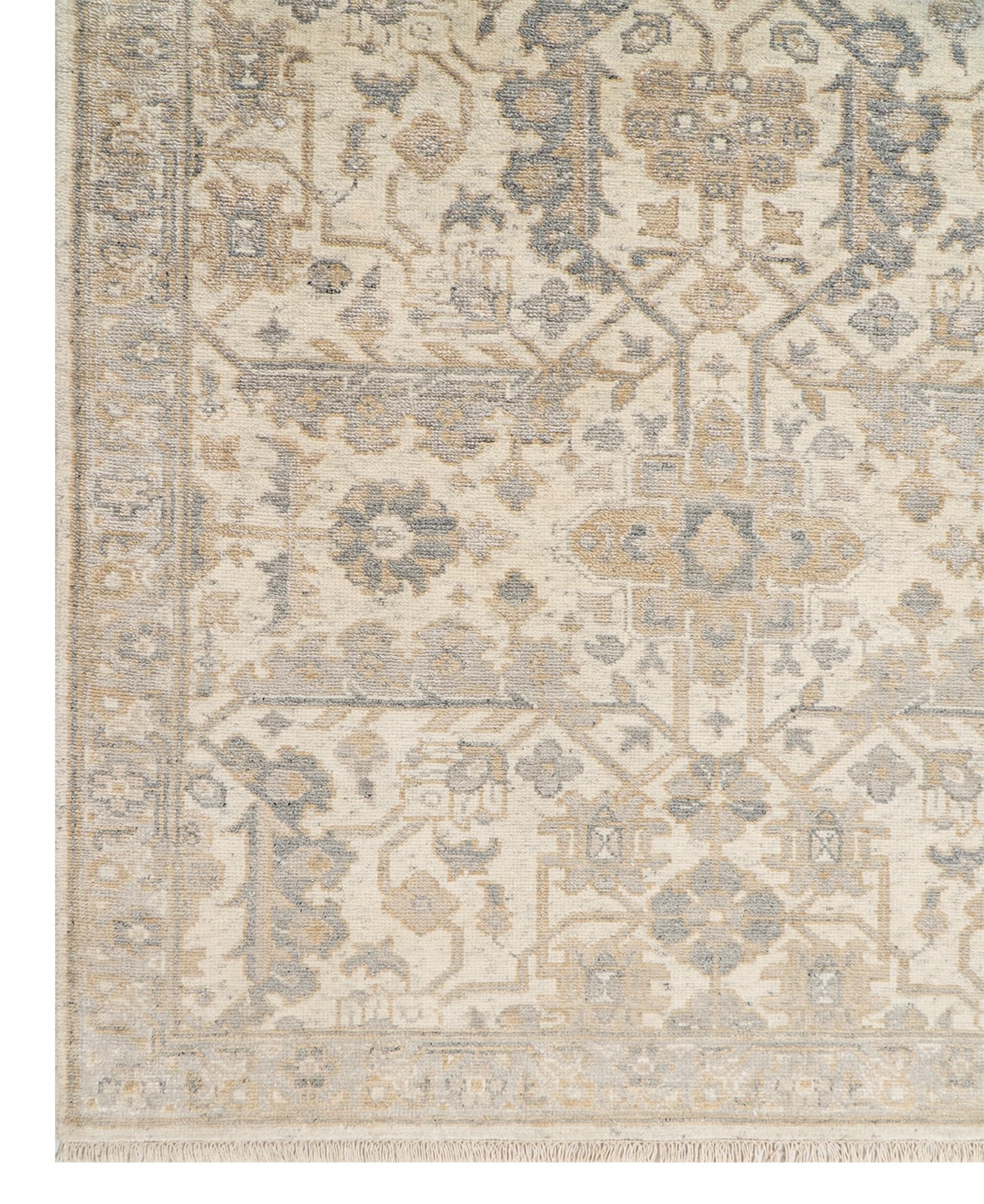 7’10” x 10’0″ Fine Hand Knotted Silk Rug Vintage Ivory Turkish Oushak Area Rug