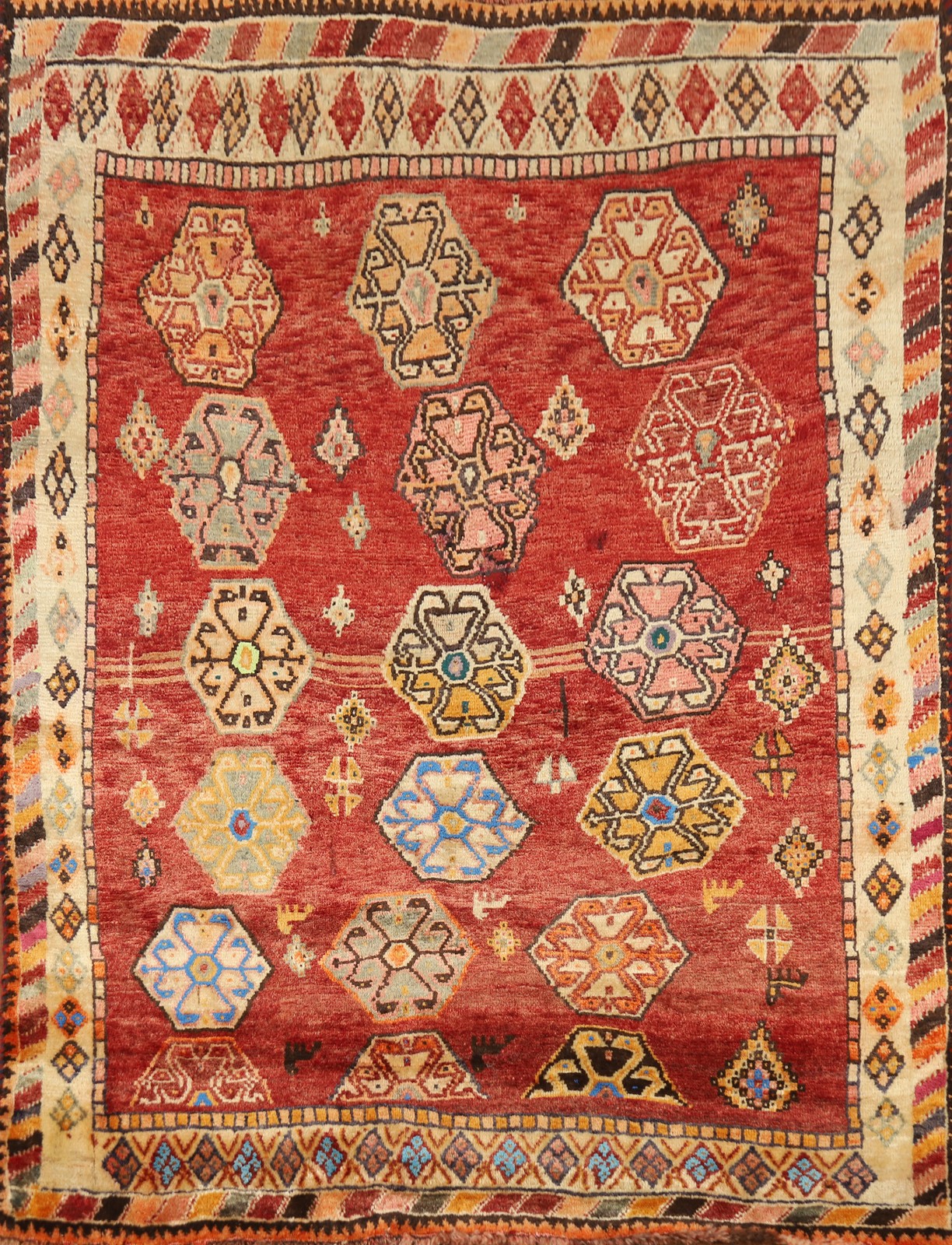 Vintage Tribal Geometric Rust Wool Rug Hand-made Traditional Nomad Carpet 4×5