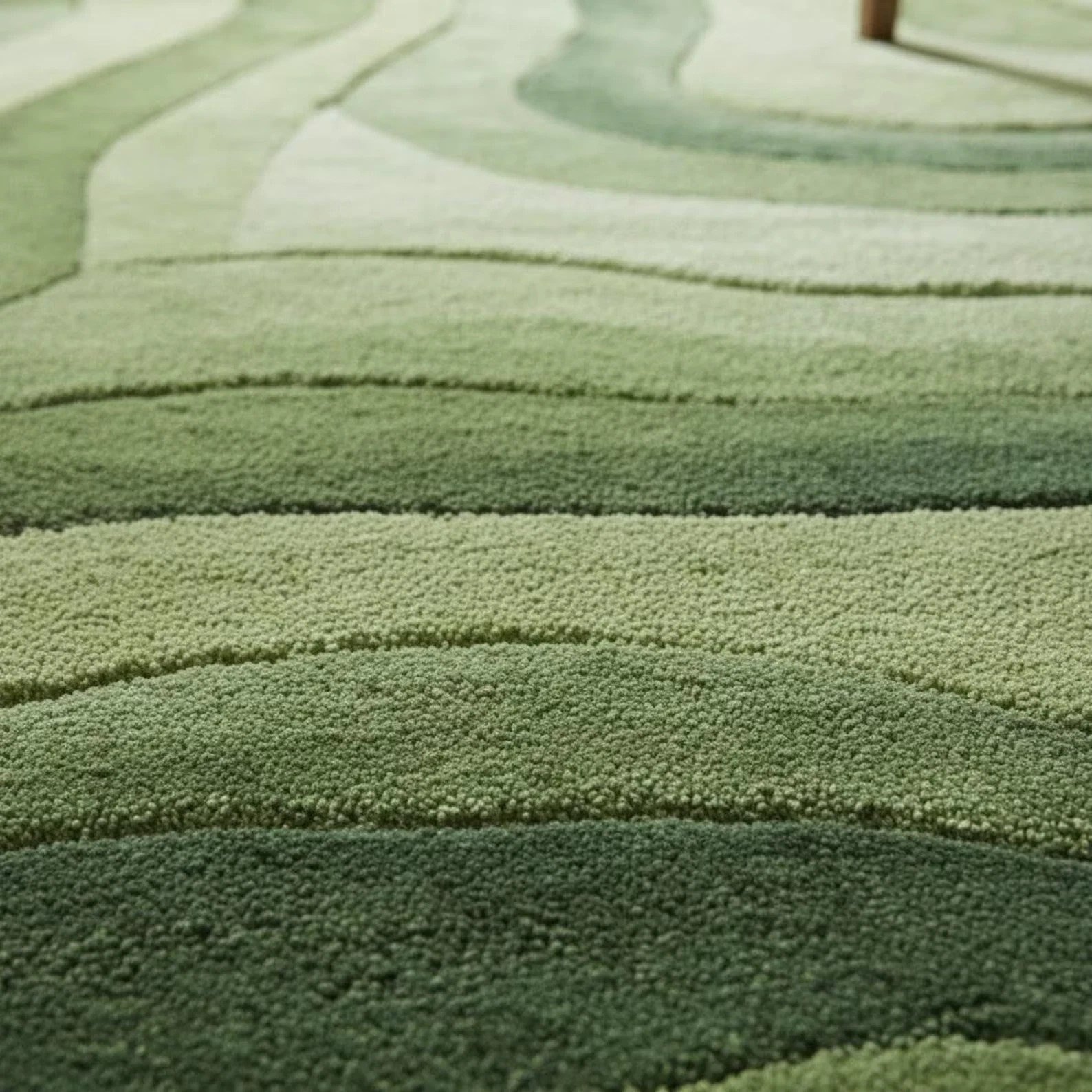 Hand Tufted Green Wool Rug, Modern Organic Wave Design for living room Lucky
