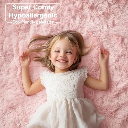 Fluffy Shag Machine Washable Area Rugs for Bedroom 5′ x 7′ (Rectangular) Pink