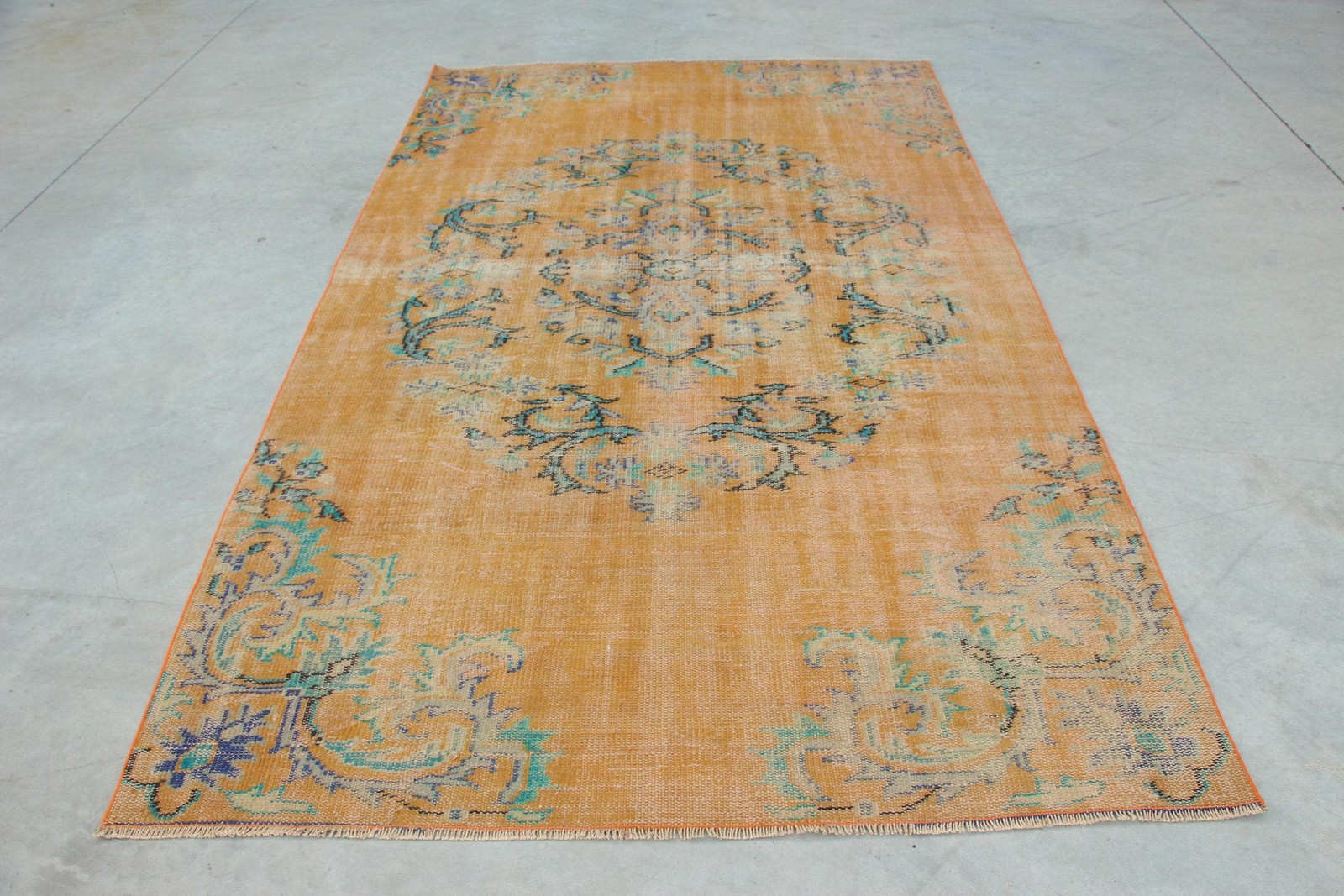 5,3×9,1 ft Turkish Rug, Vintage Large Rug, Orange Blue Oriental Rug