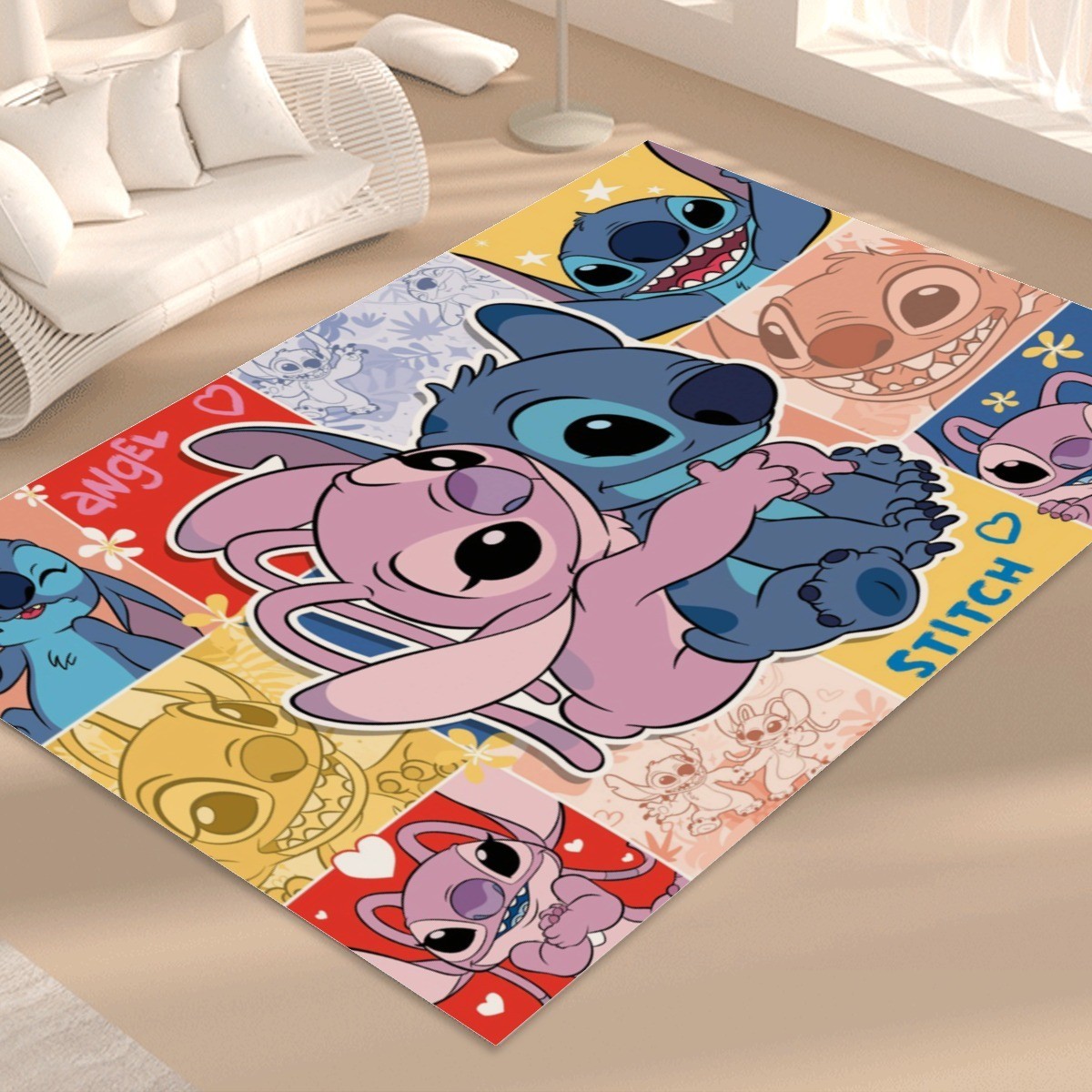 Angel Hugging Stitch Print Foldable Rectangular Floor Mat Rugs Anti-Skid Carpet
