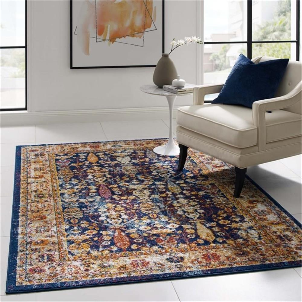 Modway Entourage Jessa Vintage Floral Lattice Area Rug in Blue/Orange/Yellow/Red