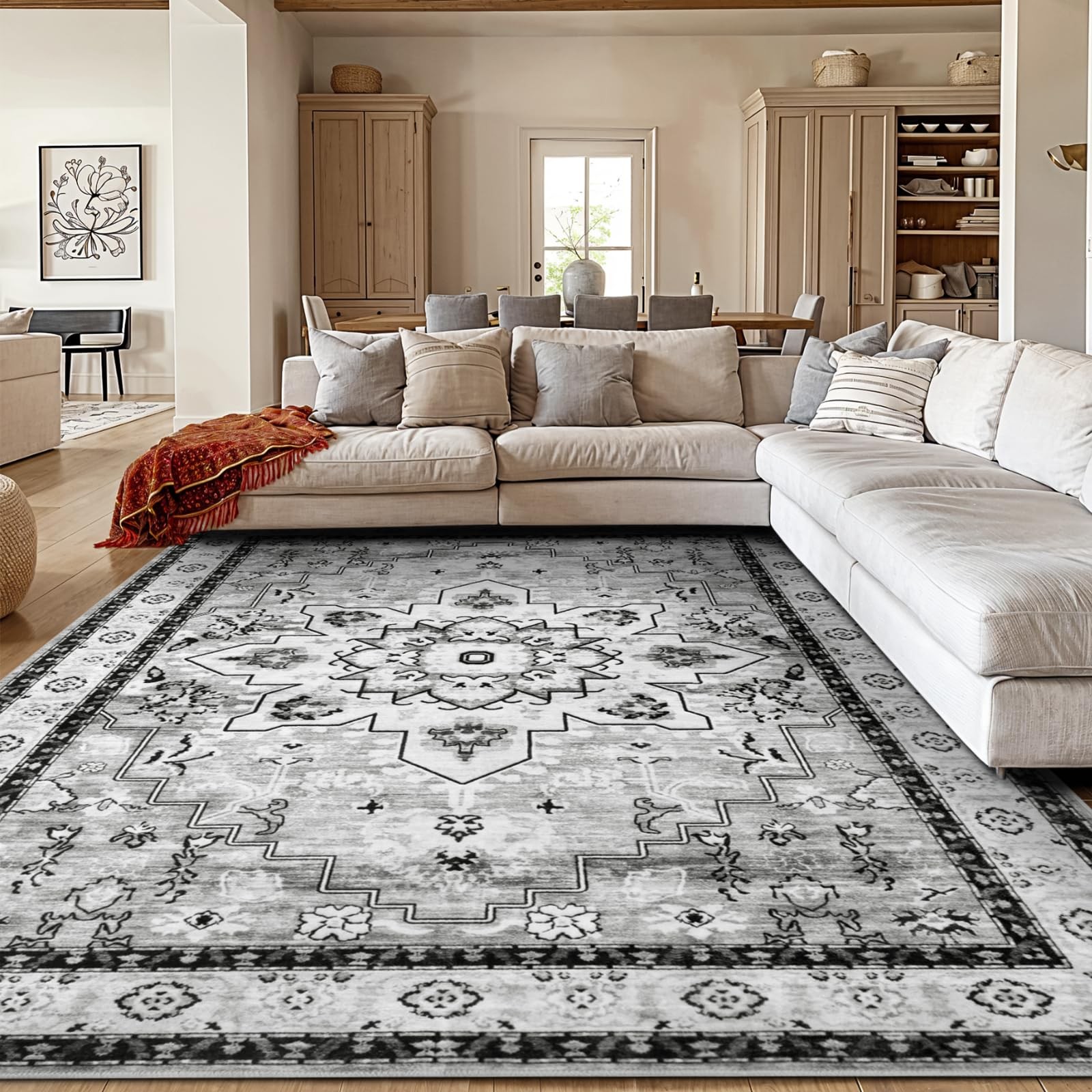 Grey Boho Medallion Large 8×10 Area Rug For Living Room Clearance Under 100 Sale