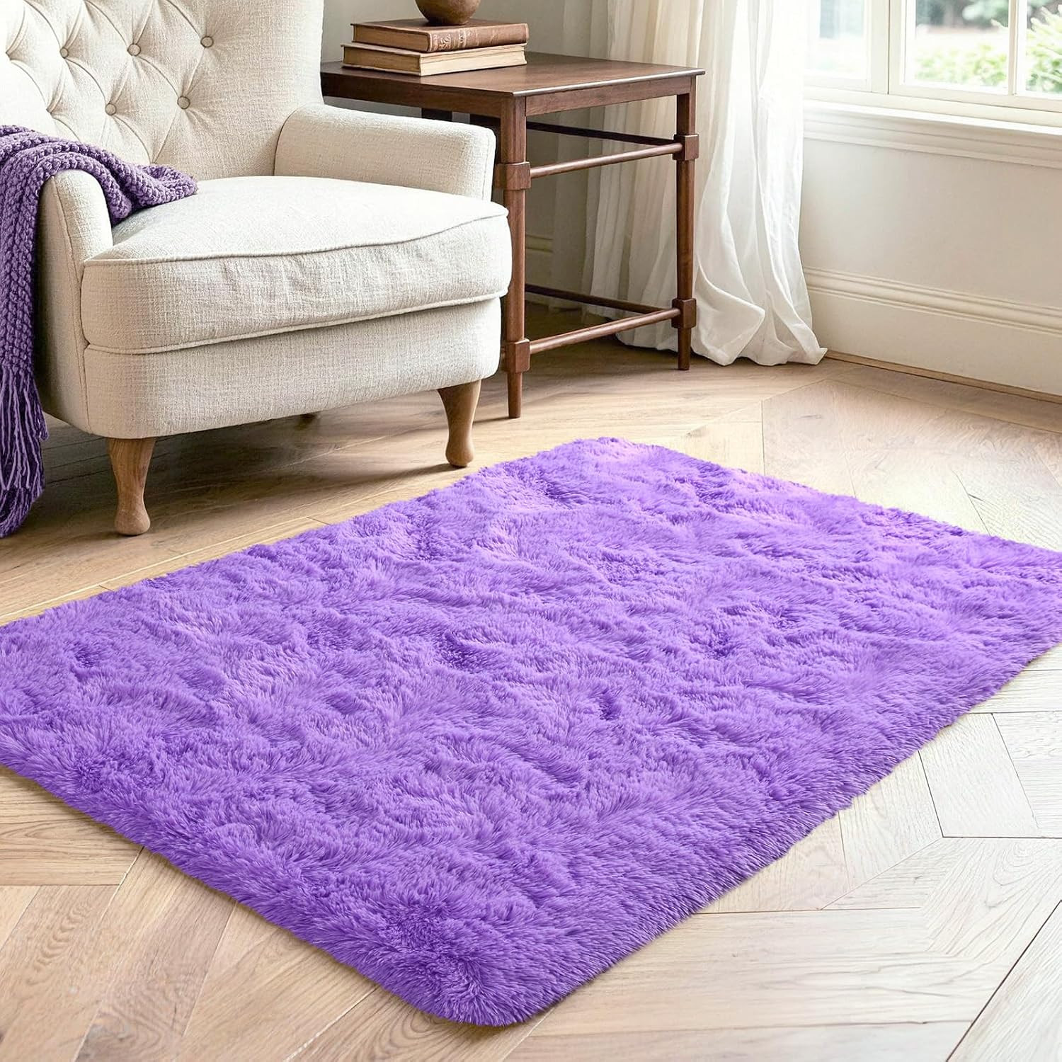 2×3 Purple Fluffy Soft Area Rug Non-Slip for Entryway Bedroom Dorm Hallway | Plu