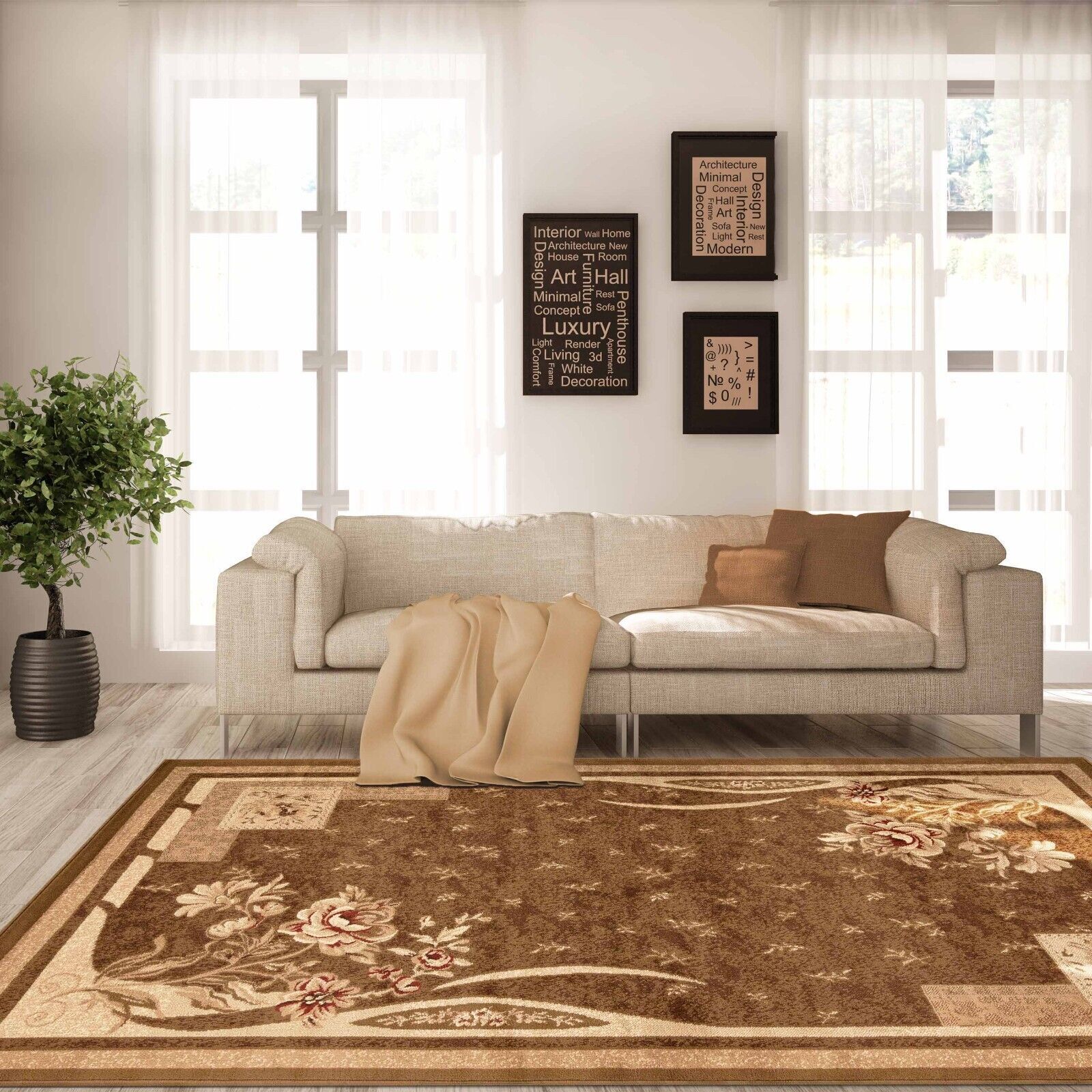 Floral Block Contemporary Indoor Rug Runner Carpet 4×6 5×8 7×9 8×10 Area Rugs