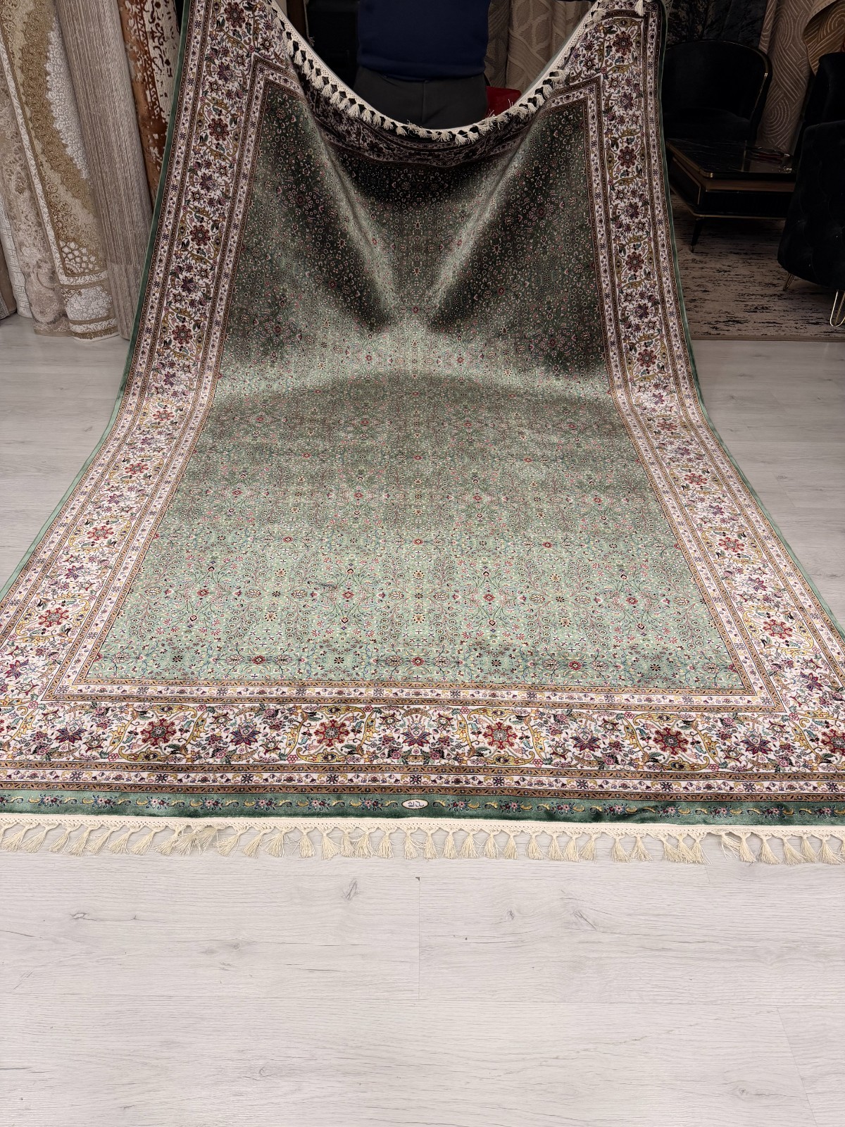Turkish Silk Rug Green Oriental Floral Area Rug 5×8 7×10 8×11 10×14 ft
