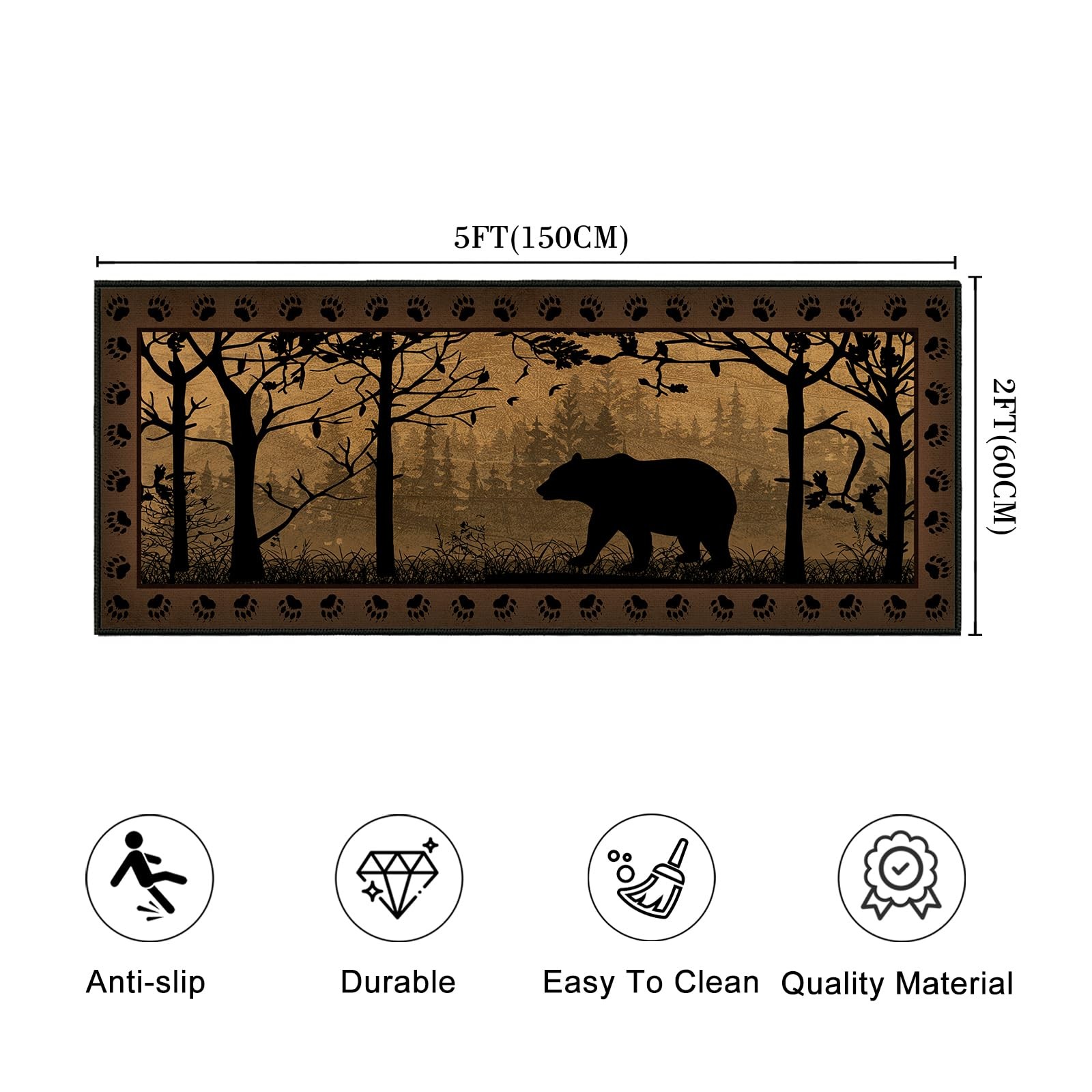 Rustic Rugs for Bathroom,Bear Country Cabin Wildlife Runner Rug 2×5 Rugs for …