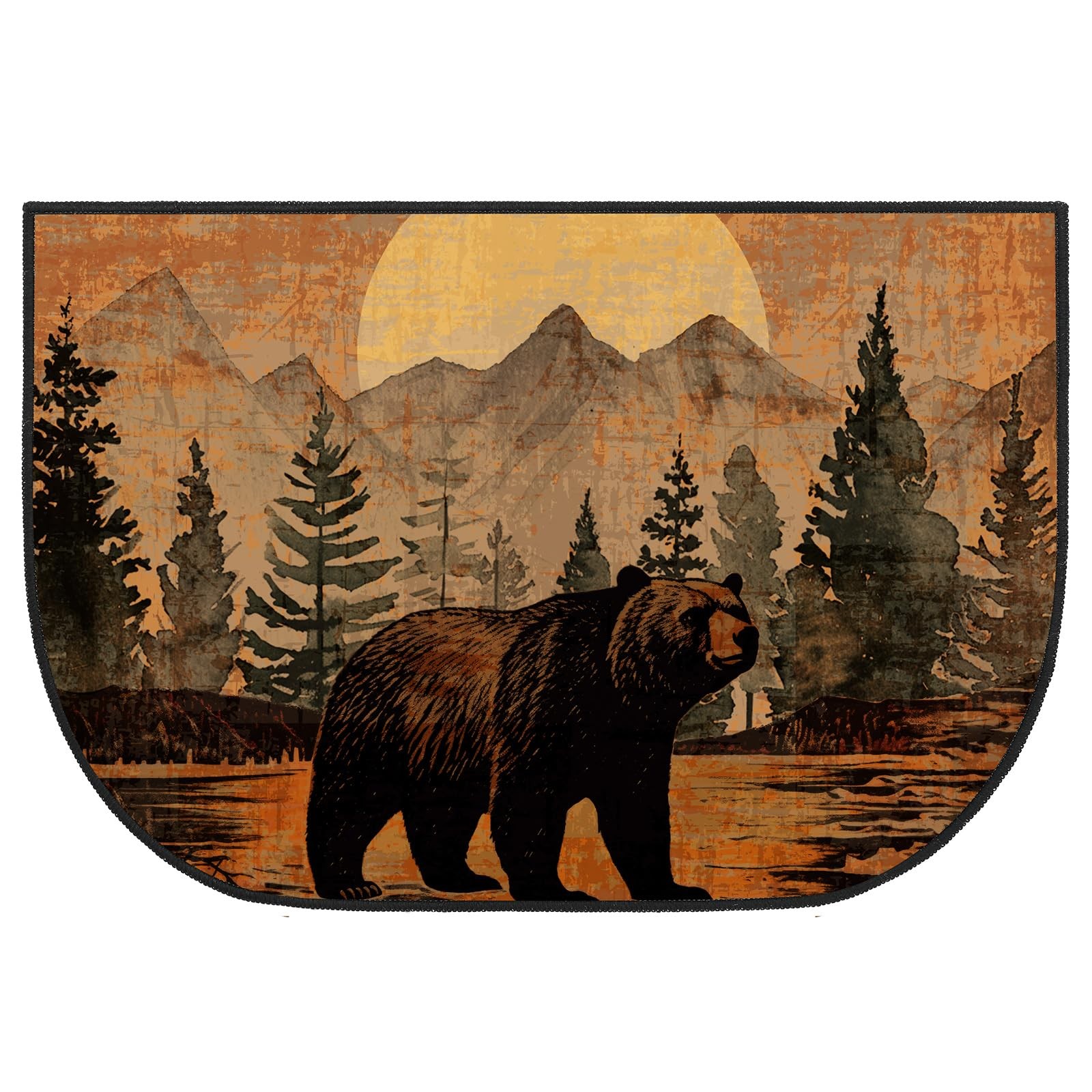 Demissle Fireplace Hearth Rug: Fireproof Cabin Southwestern Mat 24×59″ Bear Desi