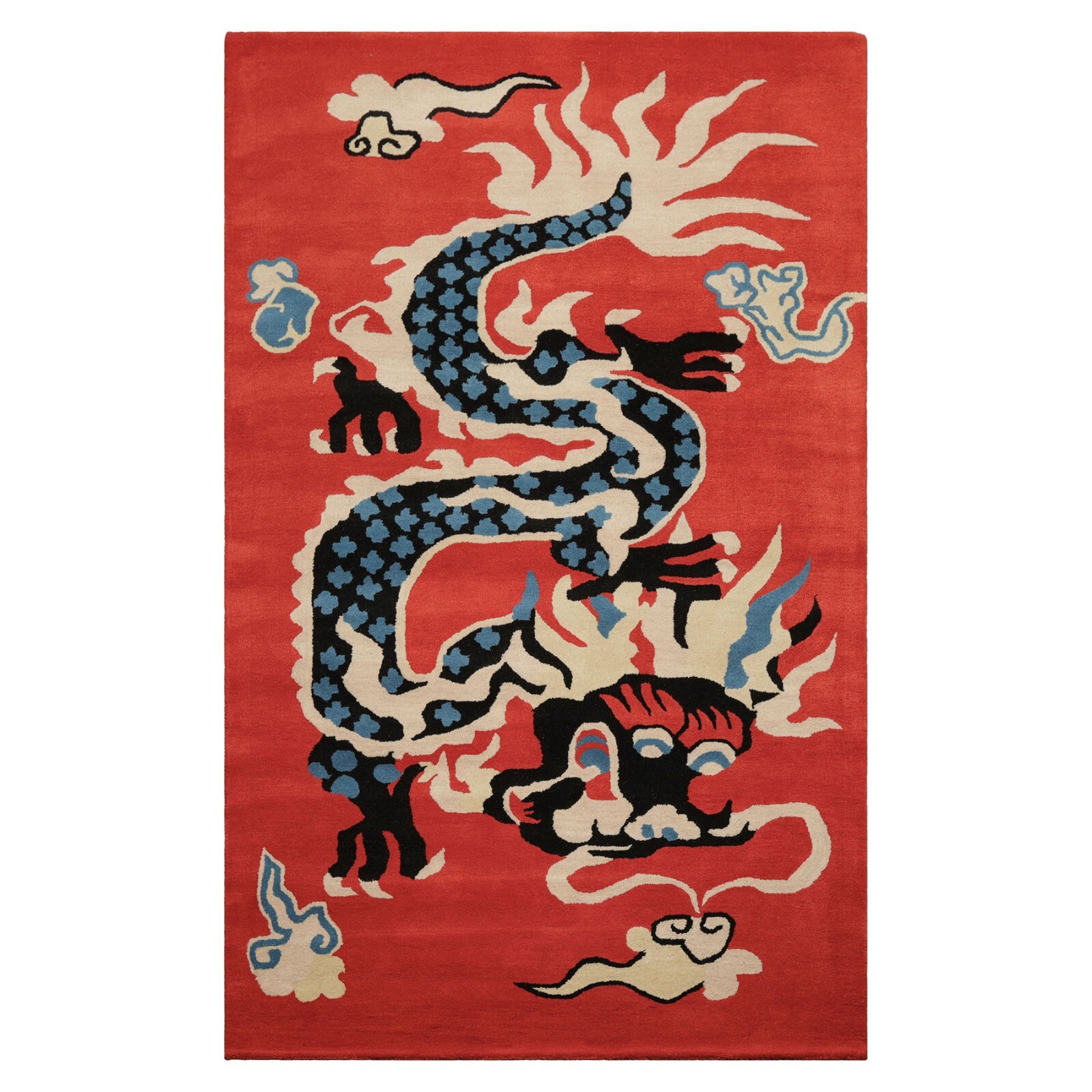 3’x5′, 5’x8′ Chinese Art Deco Dragon & Phoenix Hand Tufted Wool Area Rug Orange