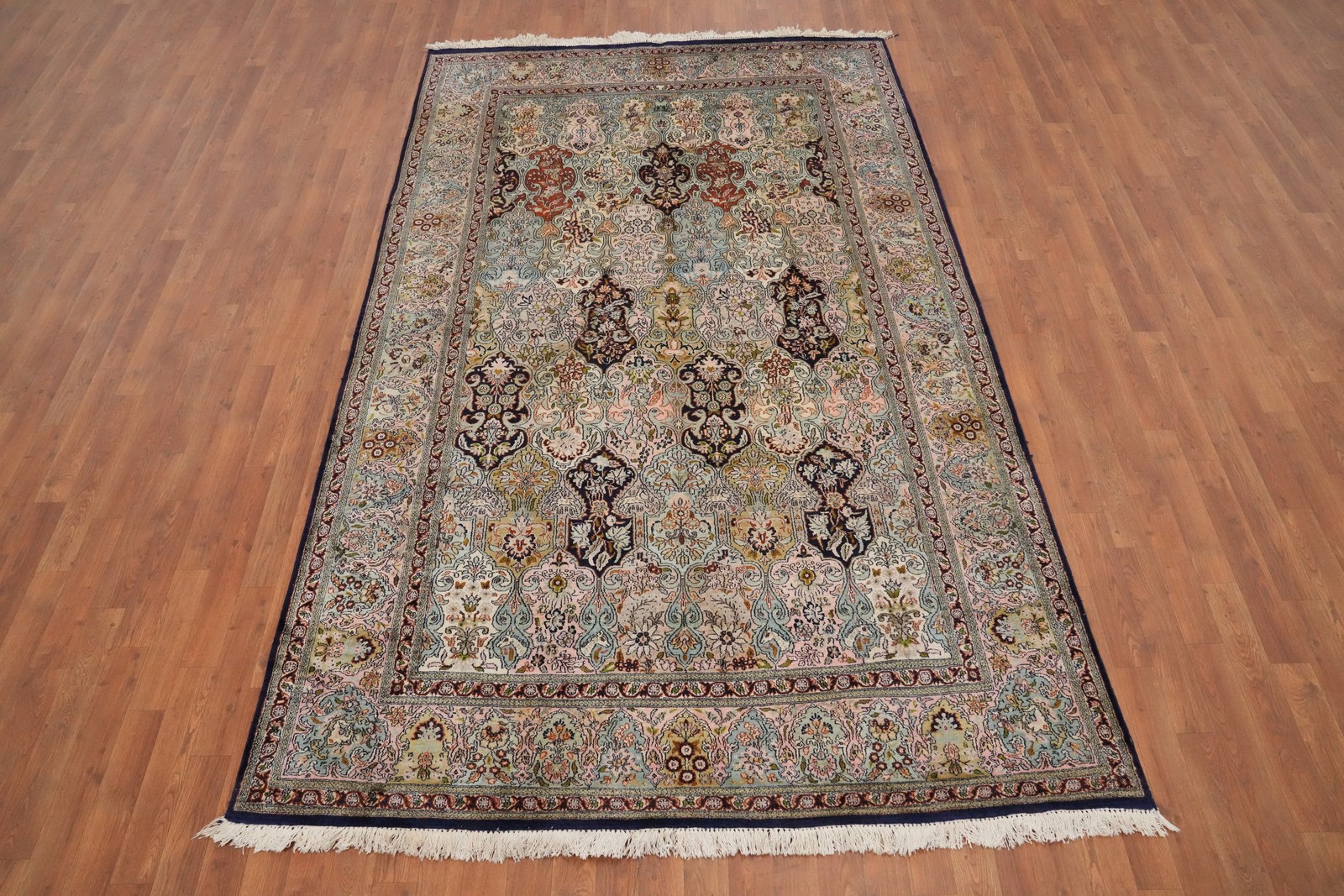Vintage 100% Silk Kashmir Handmade Wool Area Rug Living Room Carpet 6×10