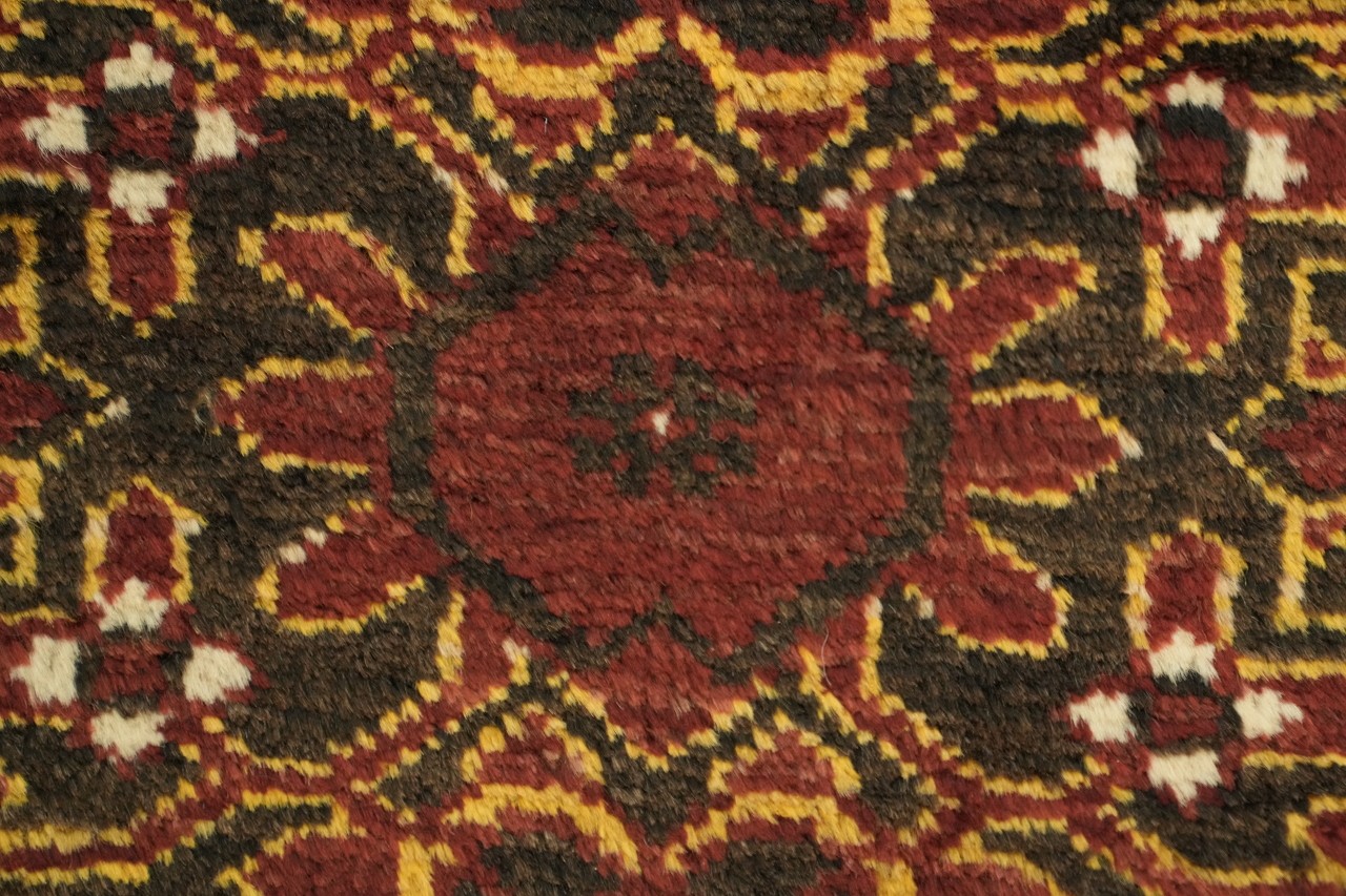 5×7 Hand-Knotted Tribal Wool Area Rug in Brick Red, Brown and Yellow Tones
