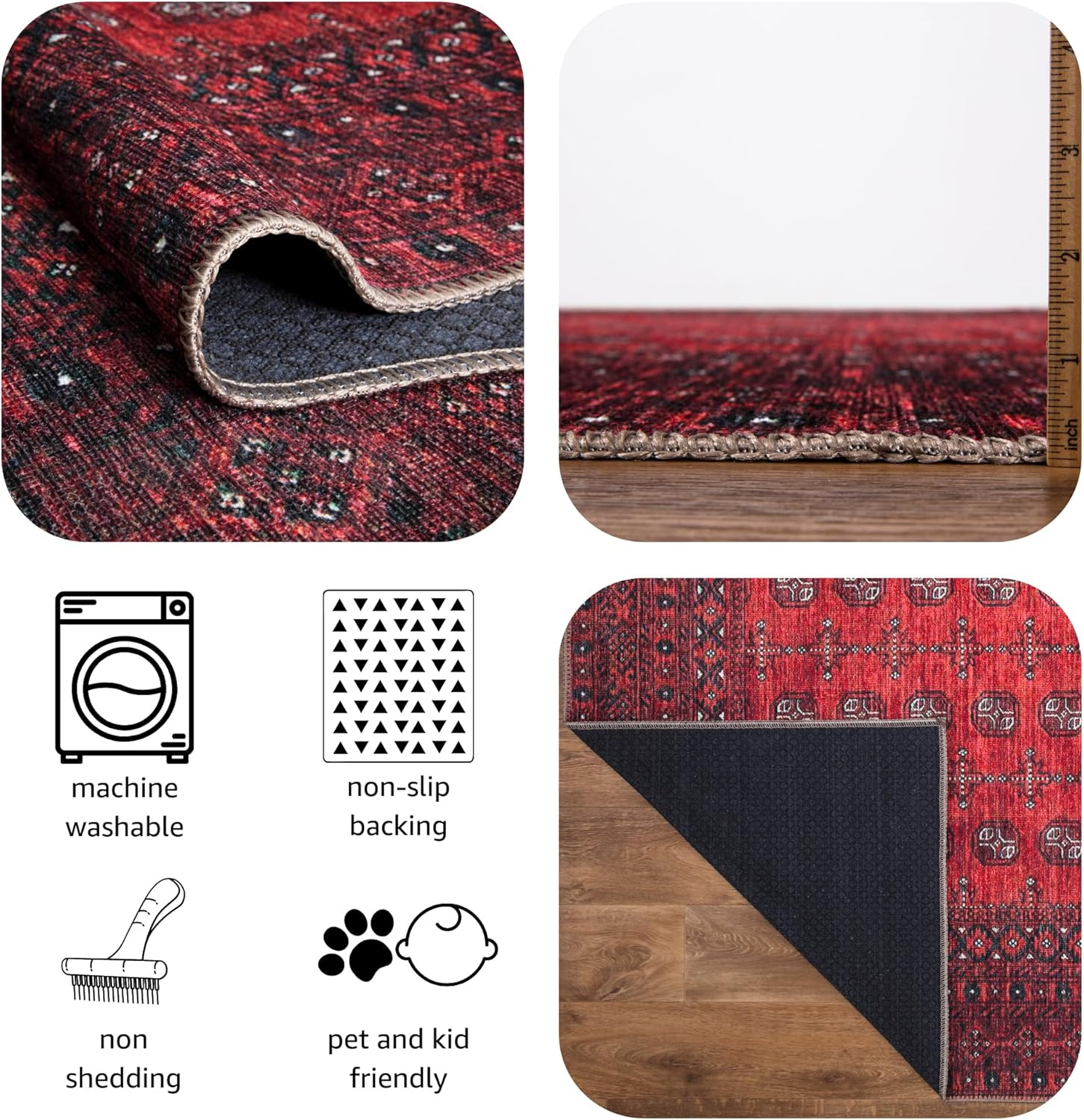 Machine Washable Area Rugs with Non-Slip Backing, Ideal for Hallway, Living Room