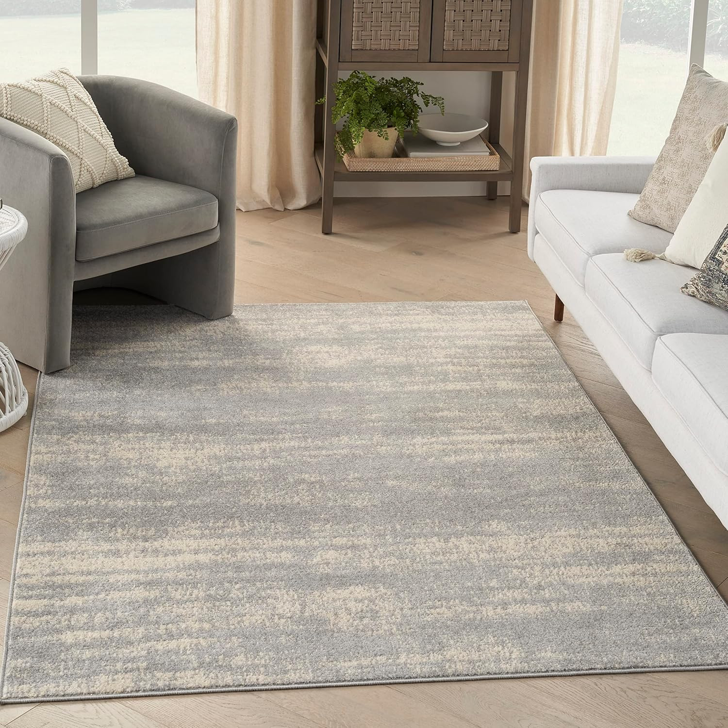 Nourison Home Nourison Essentials Grey Beige 6′ X 9′ Area Rug – Easy Clean, Non