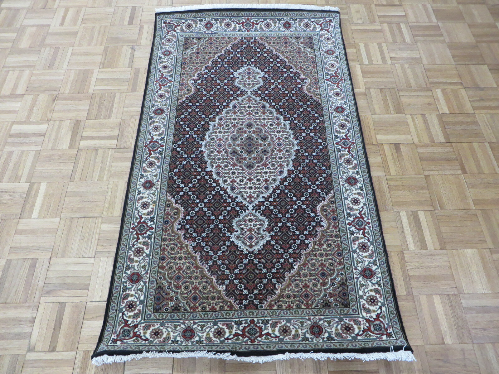 3’1 X 5’4 Hand Knotted Fine Black Mahi Tabrez Rug Wool & Silk G9496