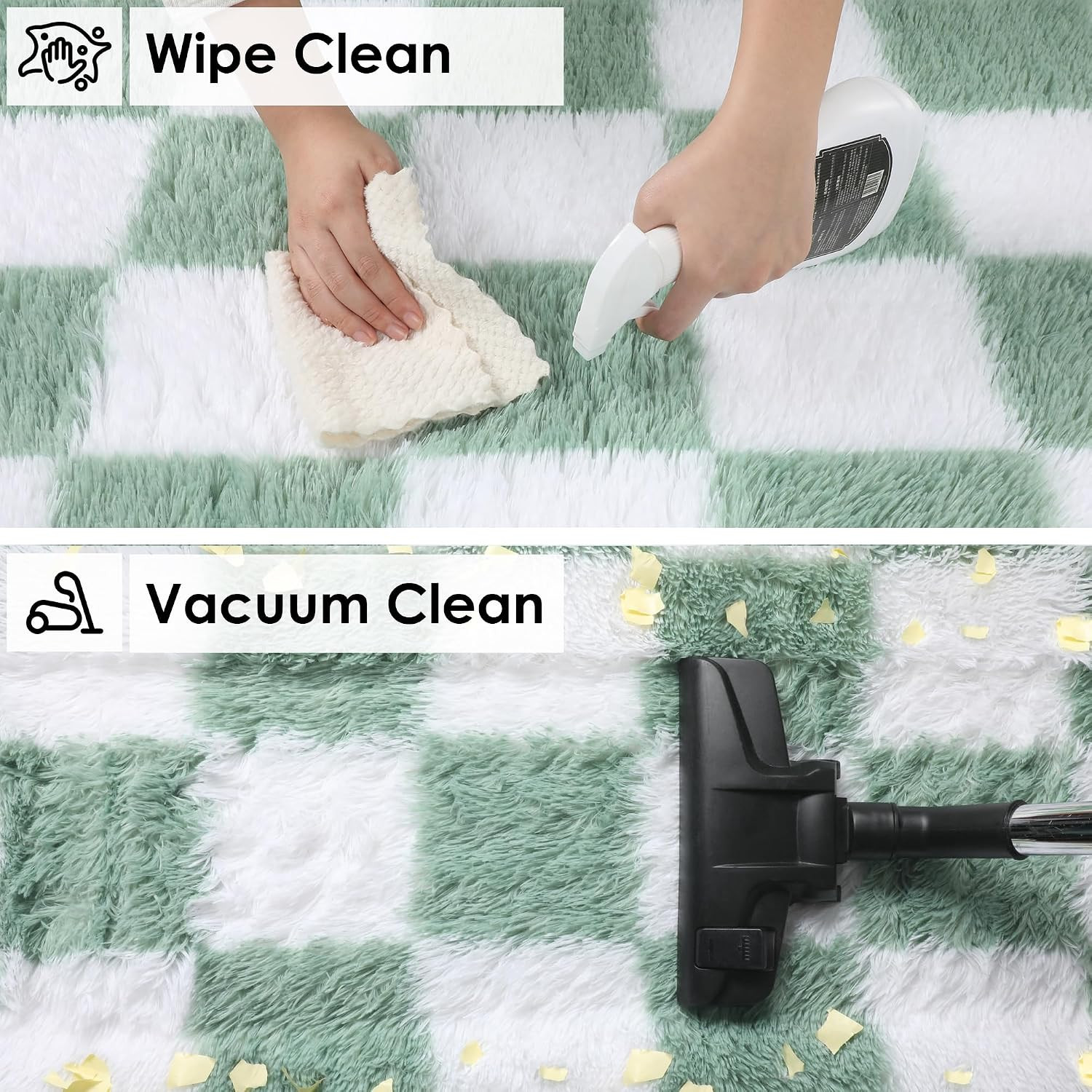 4X6 Rug for Bedroom Living Room, Fluffy Sage Green and White Checkered Area Rugs