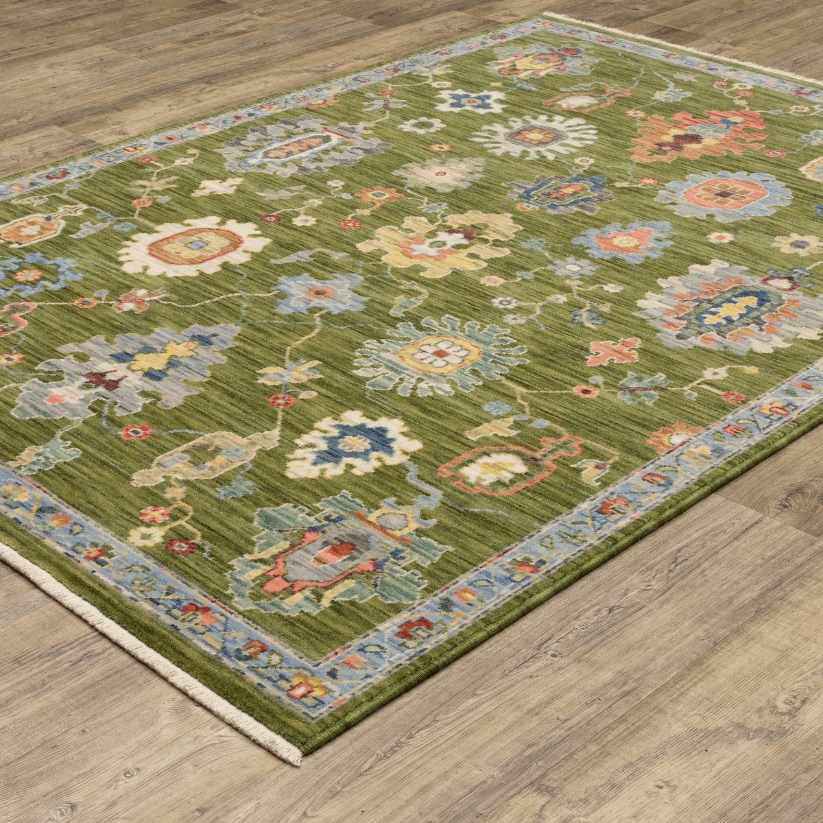 Designer Vintage Axminster Wool Nylon Green Area Rug **FREE SHIPPING**