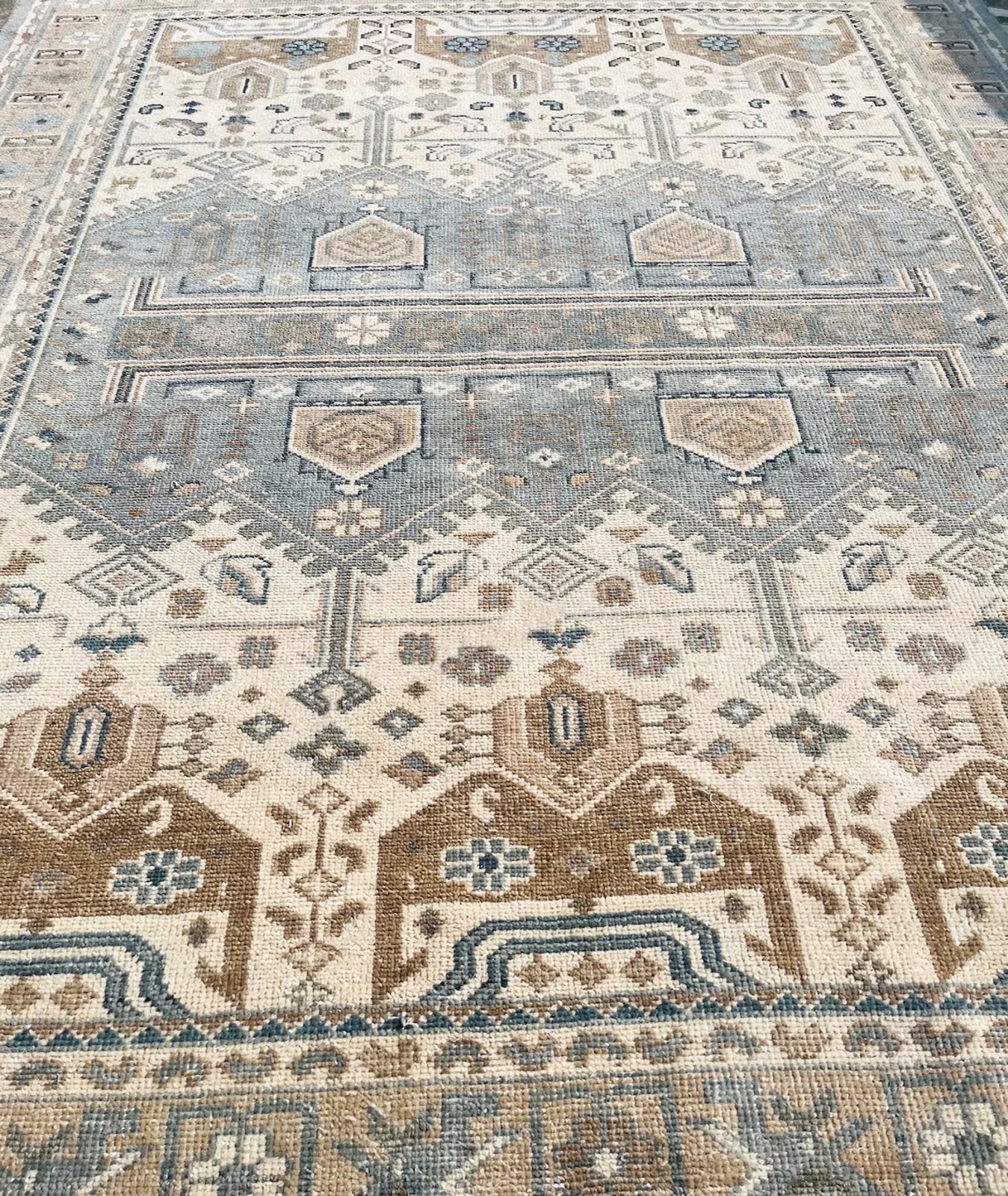 Modern Oushak Hand Knotted Floral Rug 9×12 Ivory Blue 100% Wool Carpet for Home