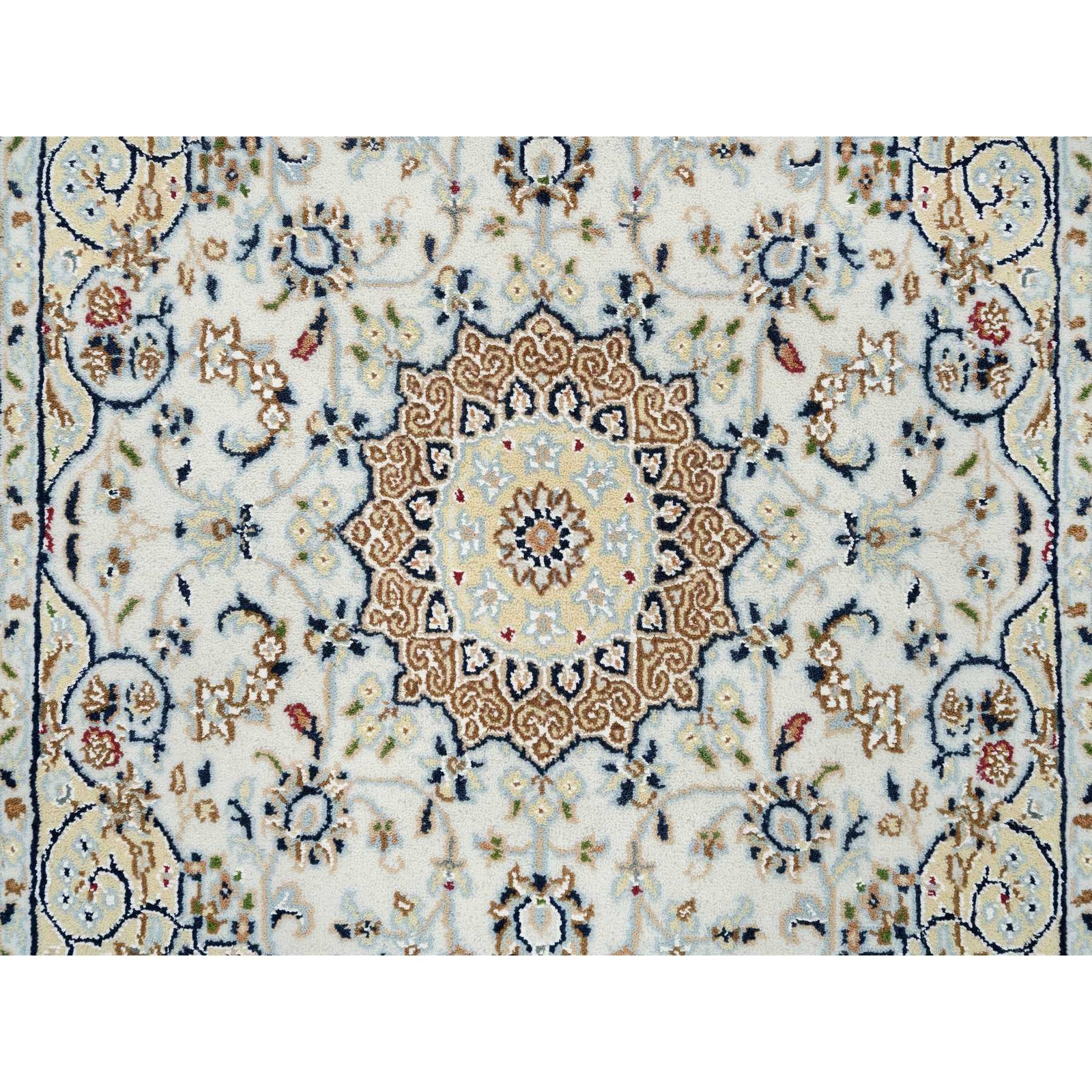 3’1″ x 3’1″ Ivory 250 KPSI Nain Wool and Silk Hand Knotted Square Rug R64757