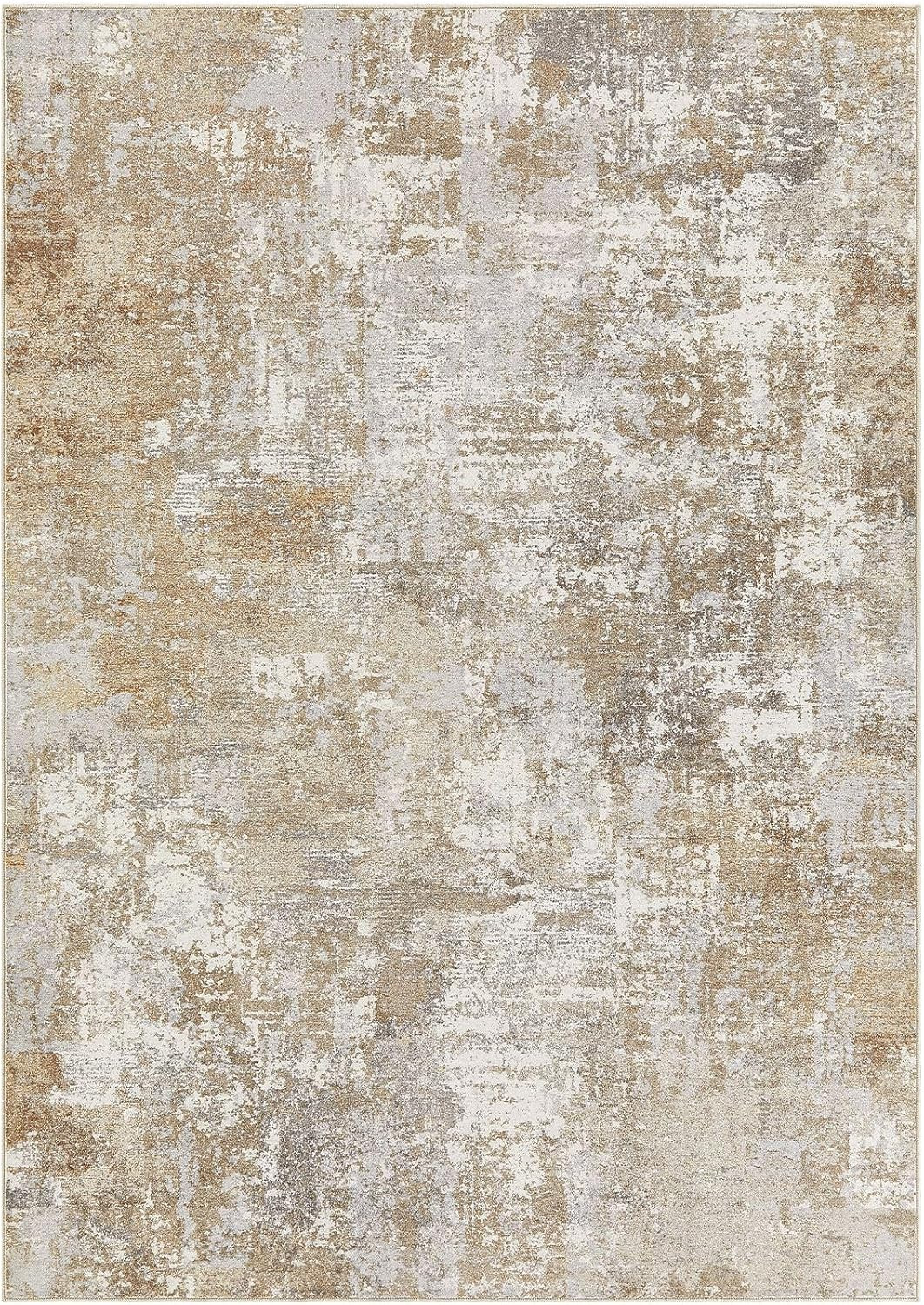 Washable 9X12 Area Rug for Living Room: Modern Abstract Neutral Large Soft Thin