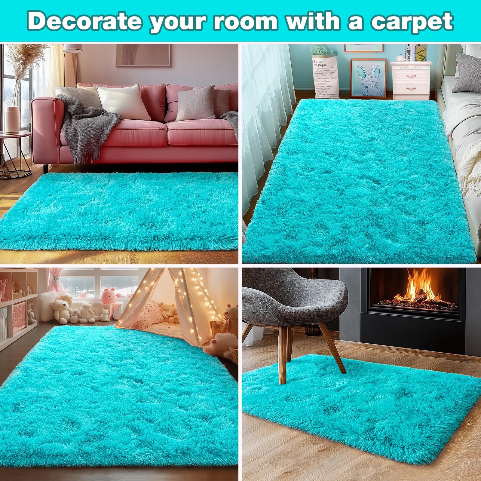 Rezutan Soft Fluffy Rug Teal Blue 5X7 Feet