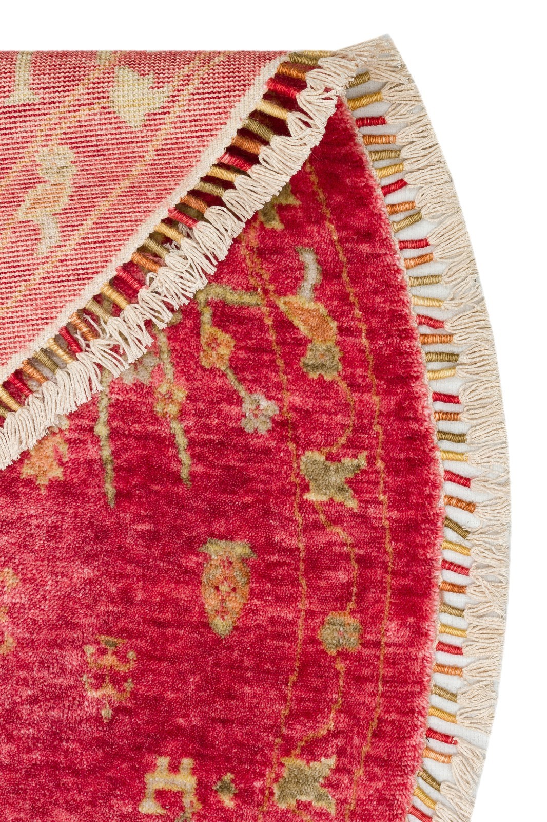Handwoven Turkish Oushak Rug 5×5 ft Round Red Floral Vintage Anatolian