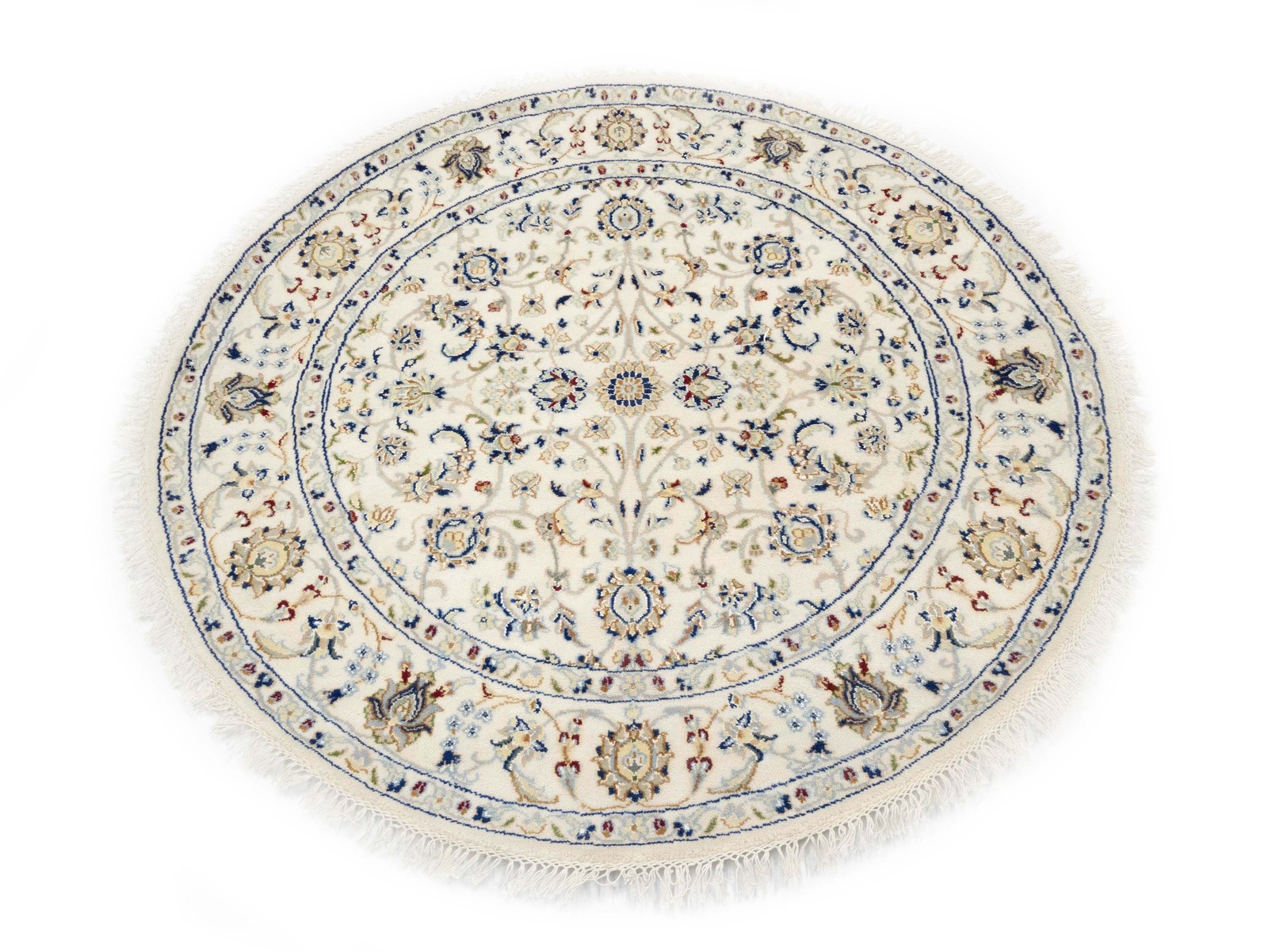 4×4 Handmade Indo-Nain Round Oriental Rug Floral Design Wool Carpet