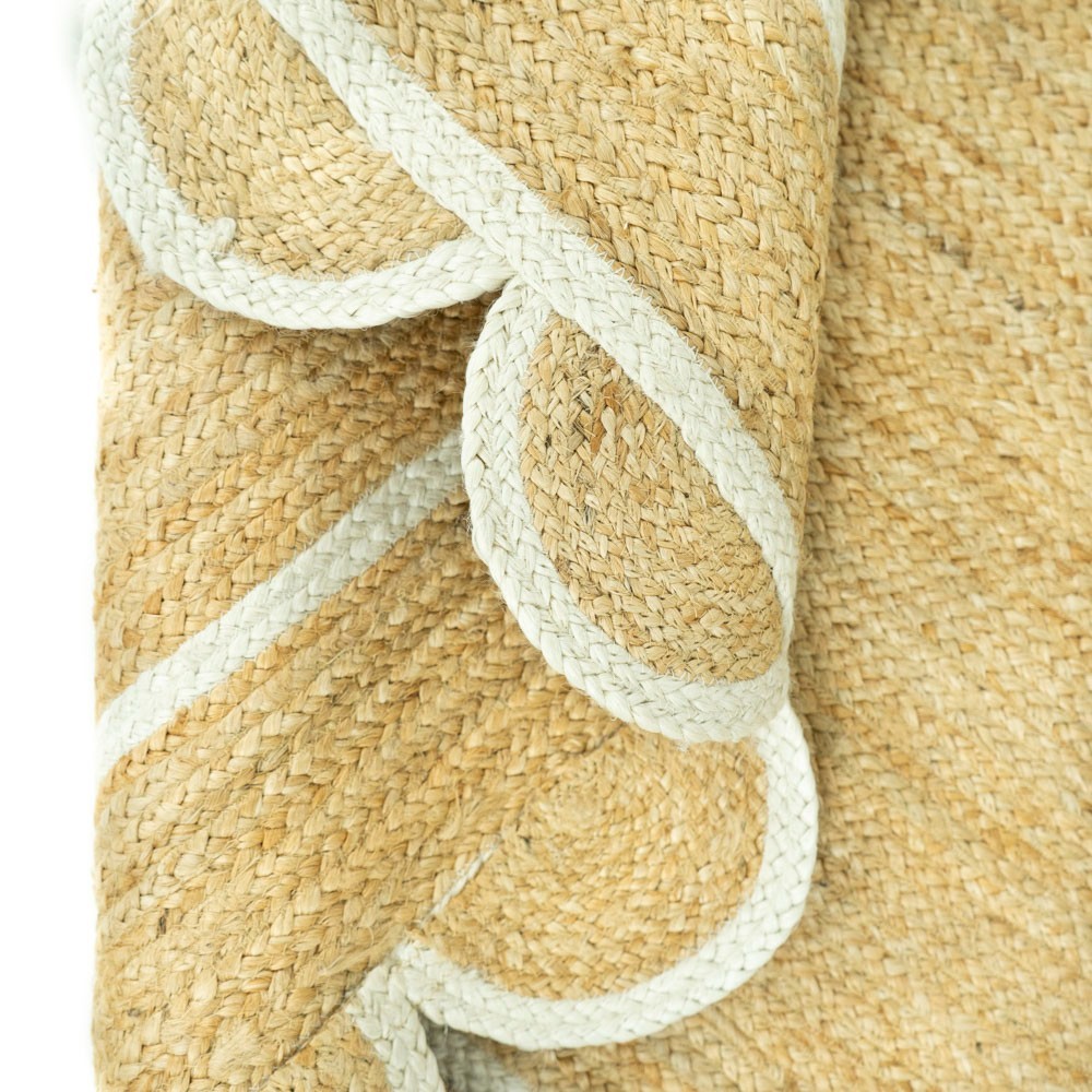 Handwoven Beige Scallop Jute Rug 8×10, Home & Living Room Decor, Scalloped Rug