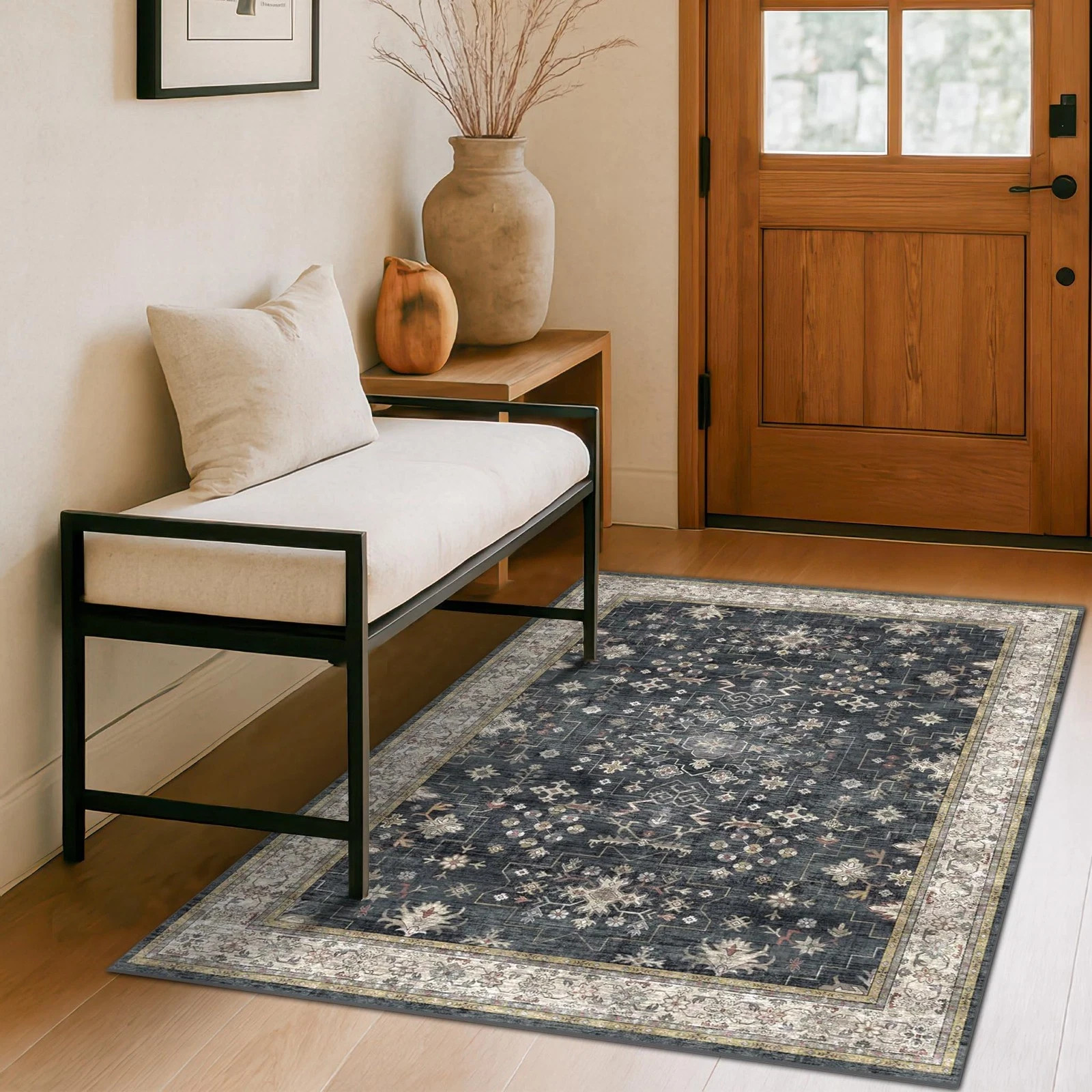 Washable 4 x 6 Rectangular Geometric Area Rug Dark Modern Aesthetic