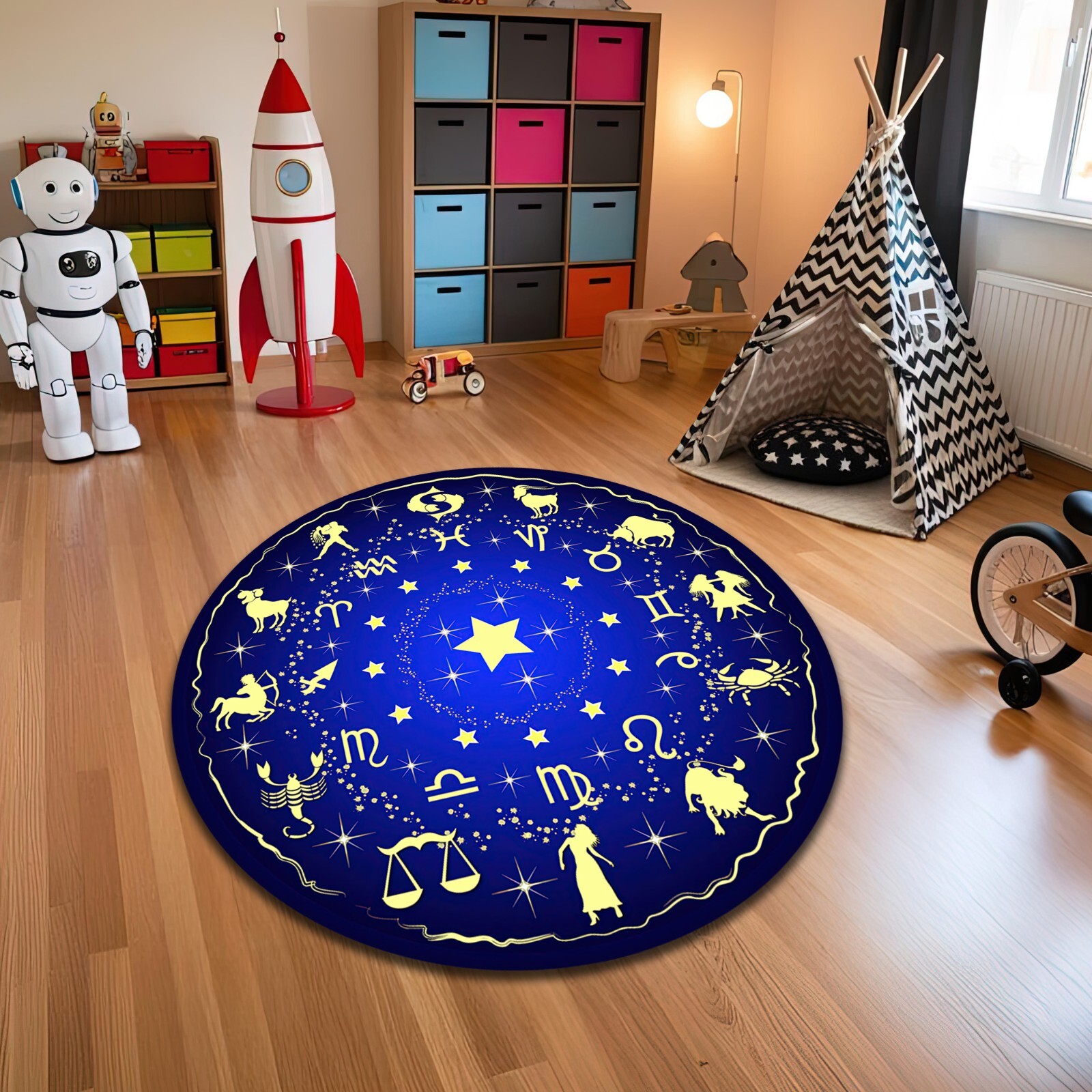 Zodiac Symbol Pattern Stars Rug Space Round Carpet Nonslip Washable Yoga Mat