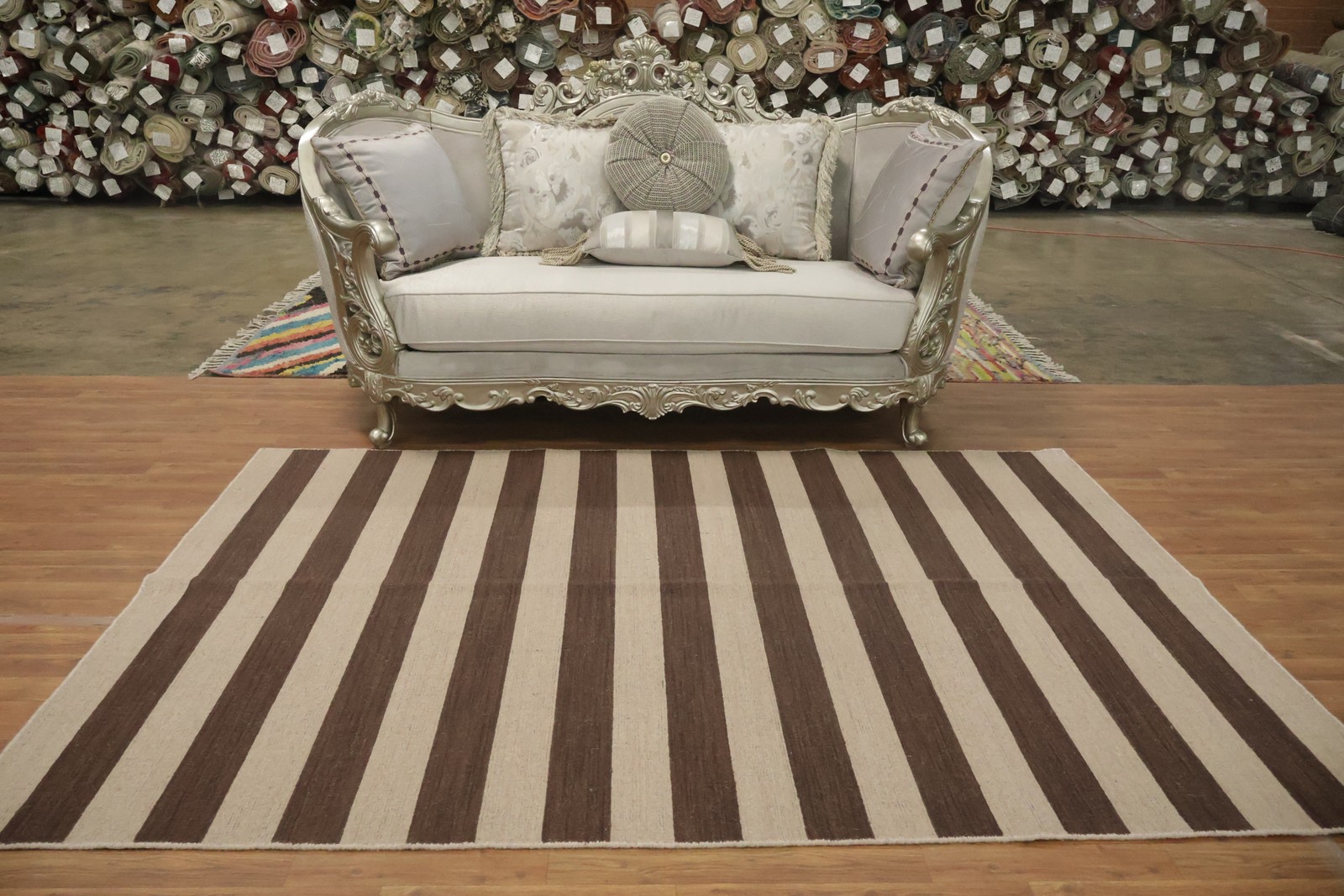 Sophisticated Brown/ Ivory Striped Area Rug Hand-knotted Wool for Any Space 6×8