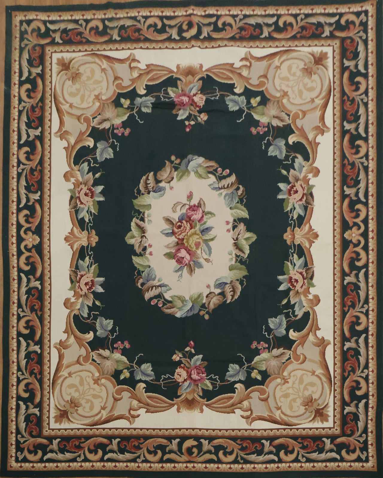 Green Room Size Area Rug 8×10 Needle-Point Aubusson Tapestry Chinese Wool Carpet