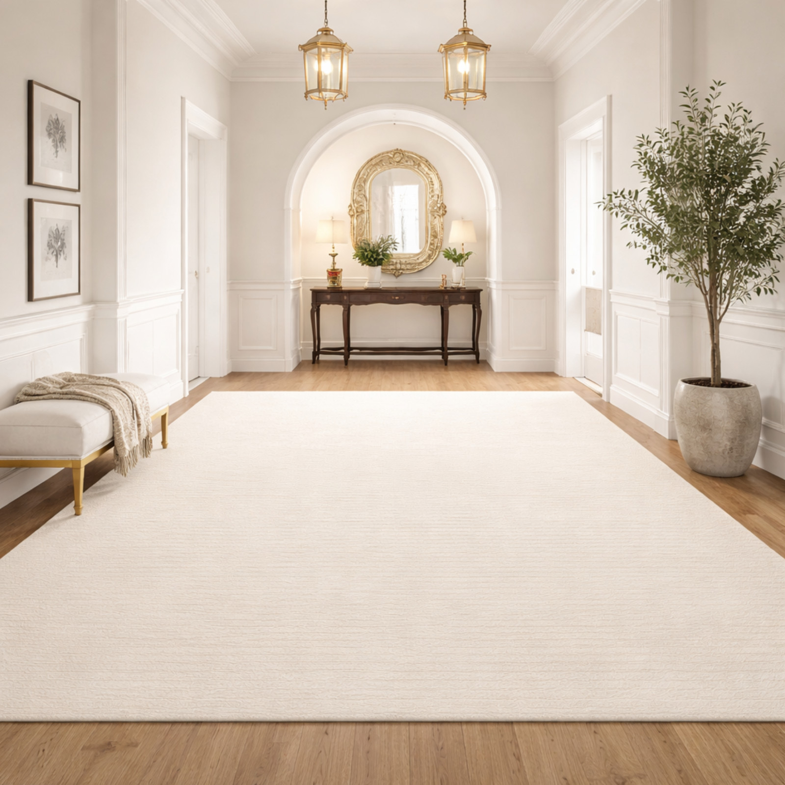 Hand Tufted Wool Area Rug – Solid Ivory Cream Modern Carpet – Living Room Rugs