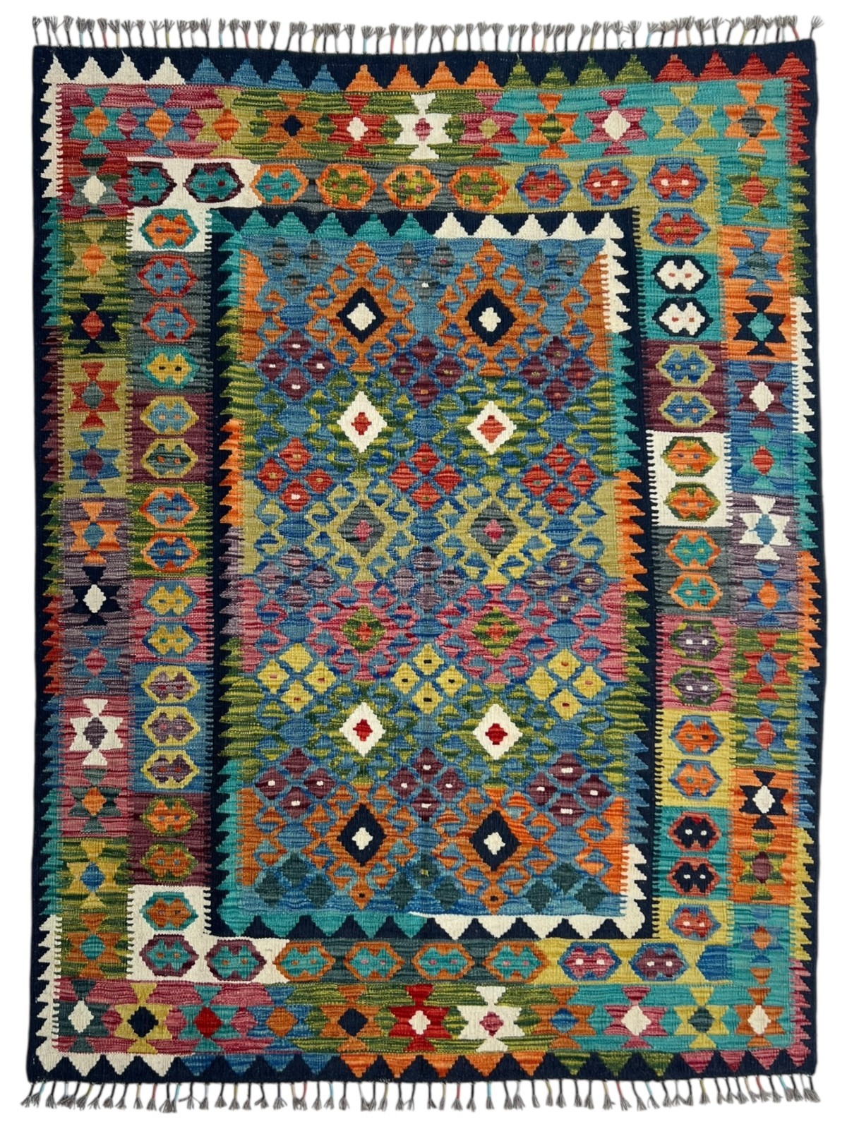 Hand-Woven Afghani Kilim Wool Rug 5’1″ x 6’7″