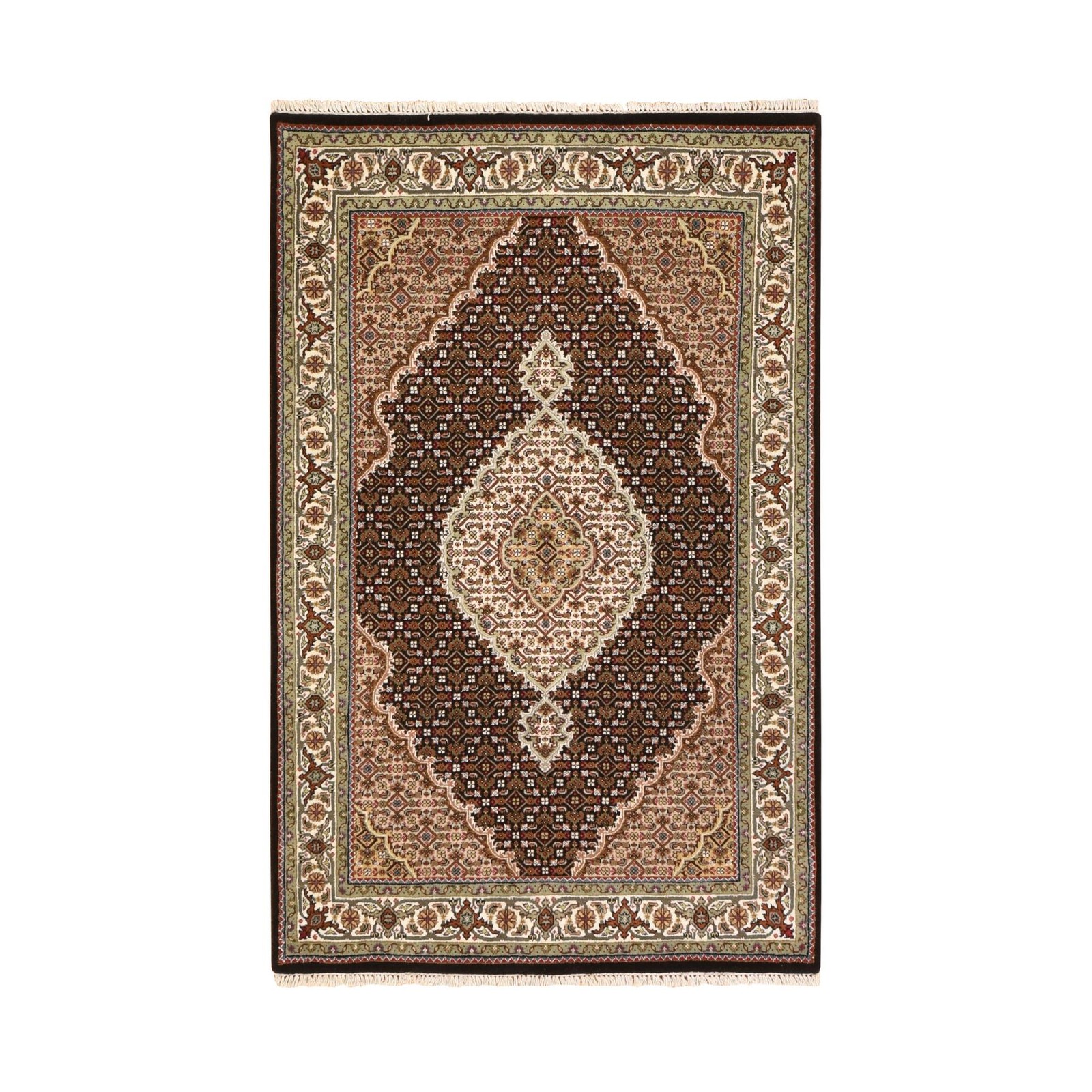 4’x6′ Black 250 KPSI Tebraz Mahi with Medallion Design Hand Knotted Wool Rug