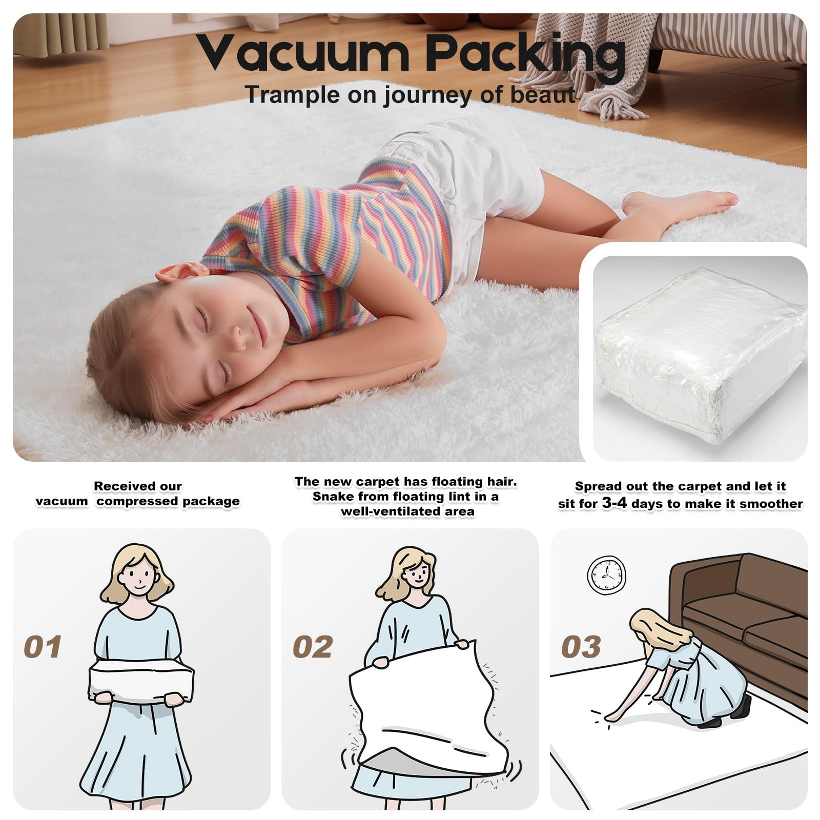 4×6 Cream White Rugs for Bedroom Living Room, Fluffy Small Area Rug Soft Shag…