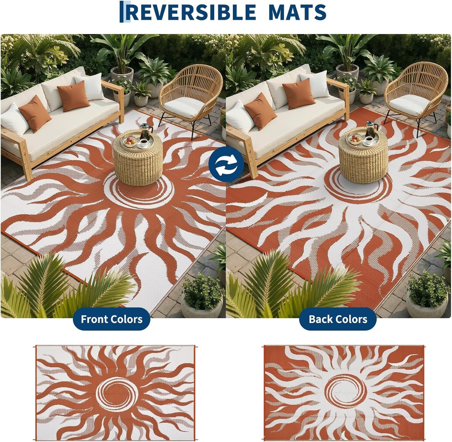 Outdoor Plastic Straw Rug 8×10 Waterproof Reversible Patio Camping Carpet Mats
