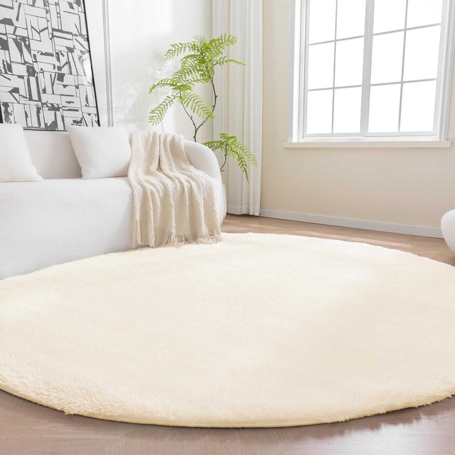 Fluffy Washable Area Rug, Shaggy Carpet for Living Room, Bedroom, 5′ W × 7′ L, D