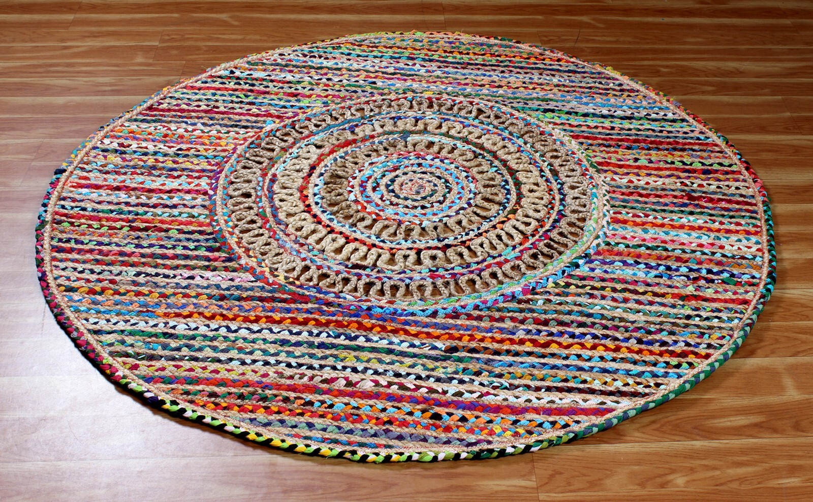 4×4 5×5 Ft Hand Braided Cotton Jute Area Rug India Living Room Beige Round Kilim