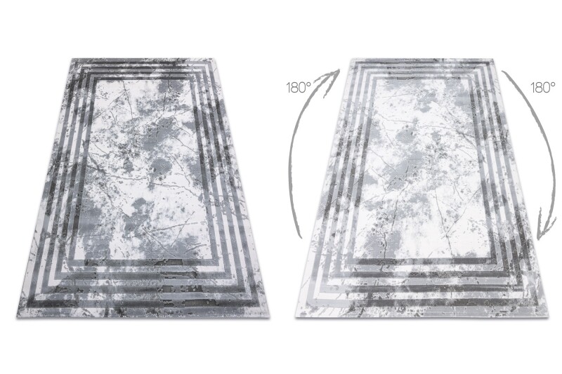 Modern Dense Woven Rugs ” Vals ” Acrylic Marble Frame Grey/ Ivory